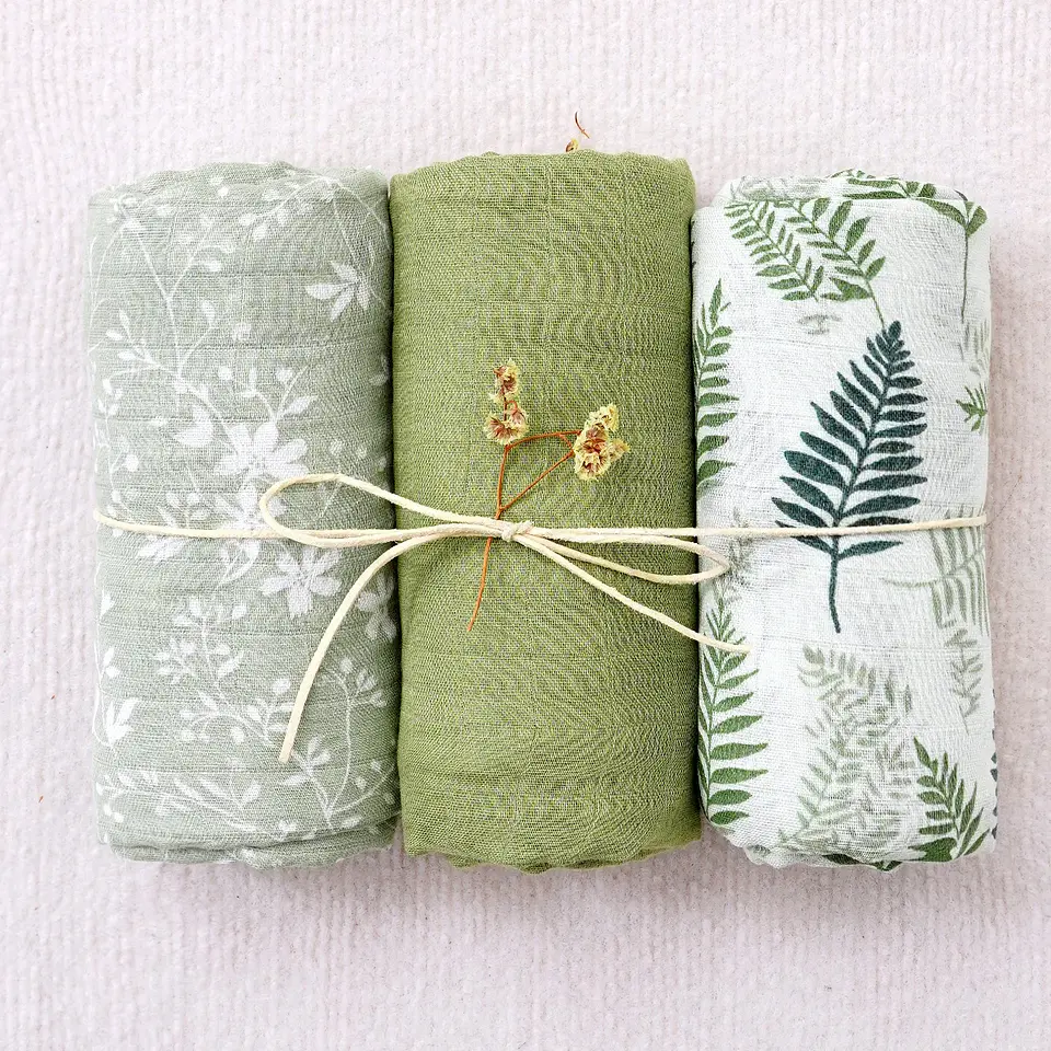 Bamboo Cotton Muslin Swaddle Blanket Set – 3 Pieces 8