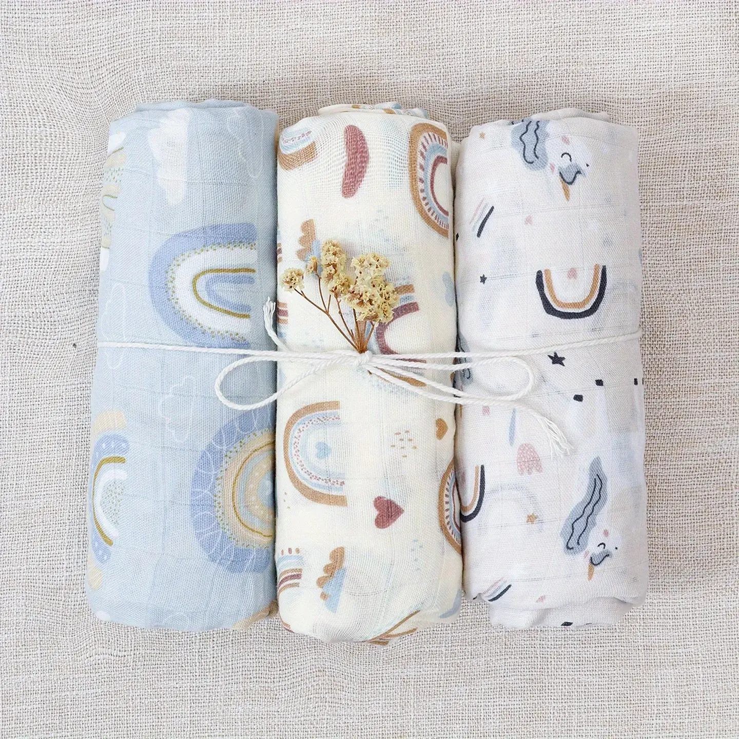 Bamboo Cotton Muslin Swaddle Blanket Set – 3 Pieces 9