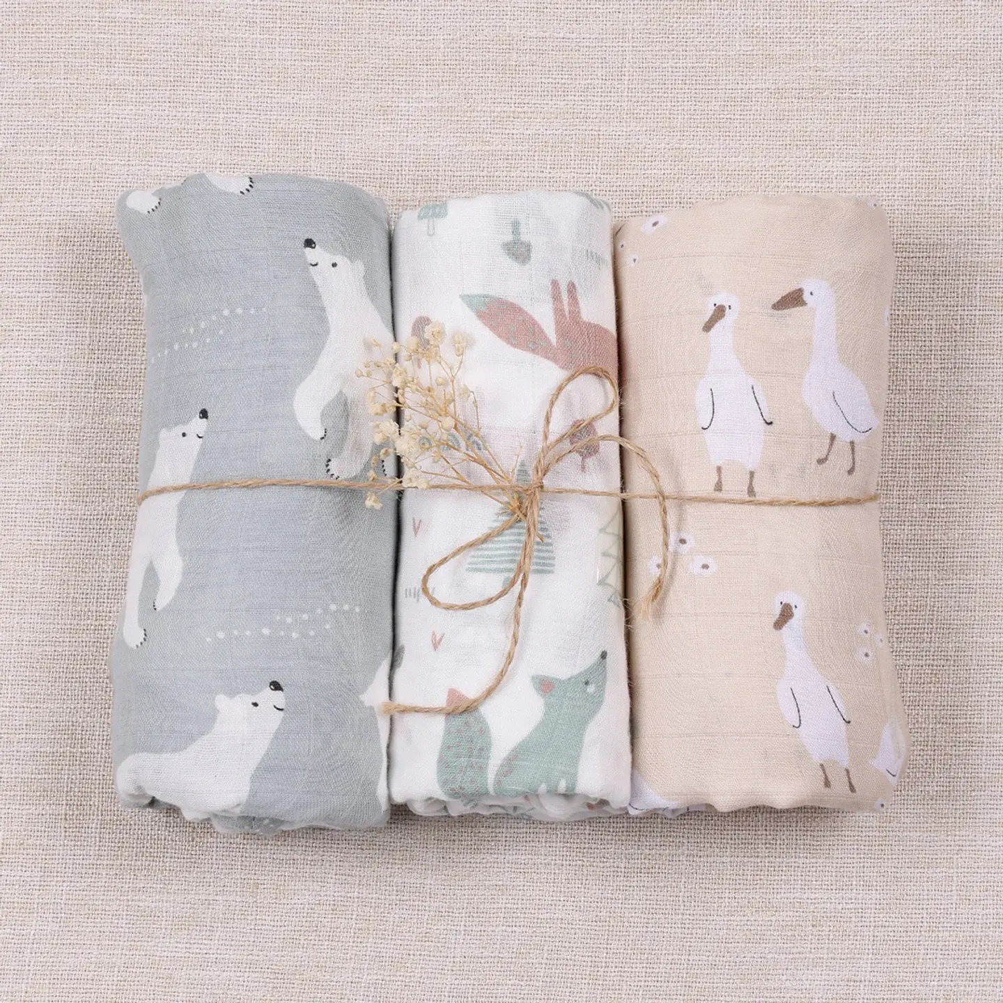 Bamboo Cotton Muslin Swaddle Blanket Set – 3 Pieces 10