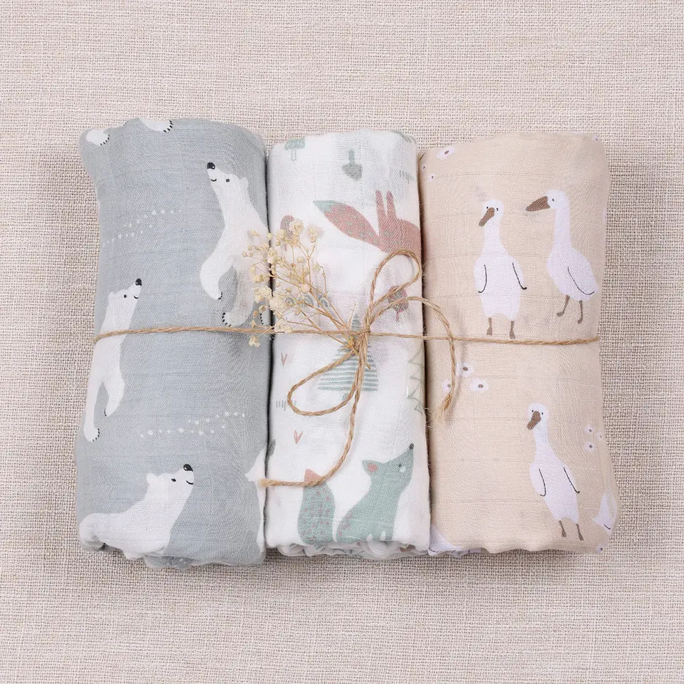 Bamboo Cotton Muslin Swaddle Blanket Set – 3 Pieces 10