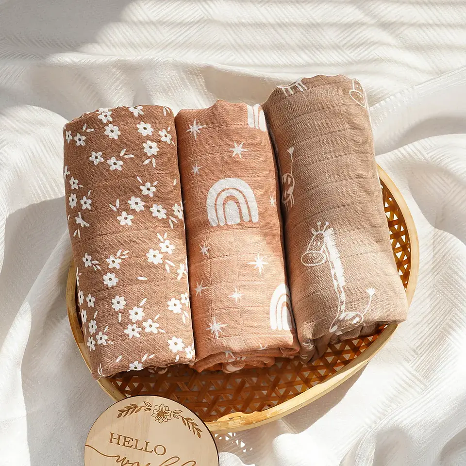 Bamboo Cotton Muslin Swaddle Blanket Set – 3 Pieces 11