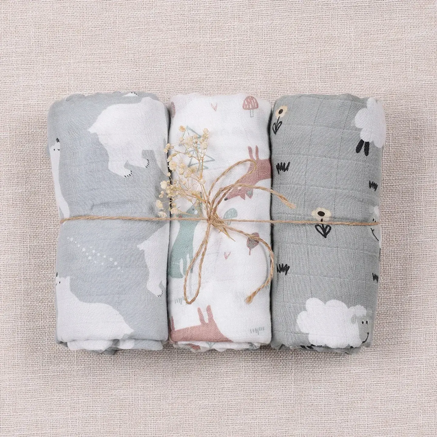 Bamboo Cotton Muslin Swaddle Blanket Set – 3 Pieces 14