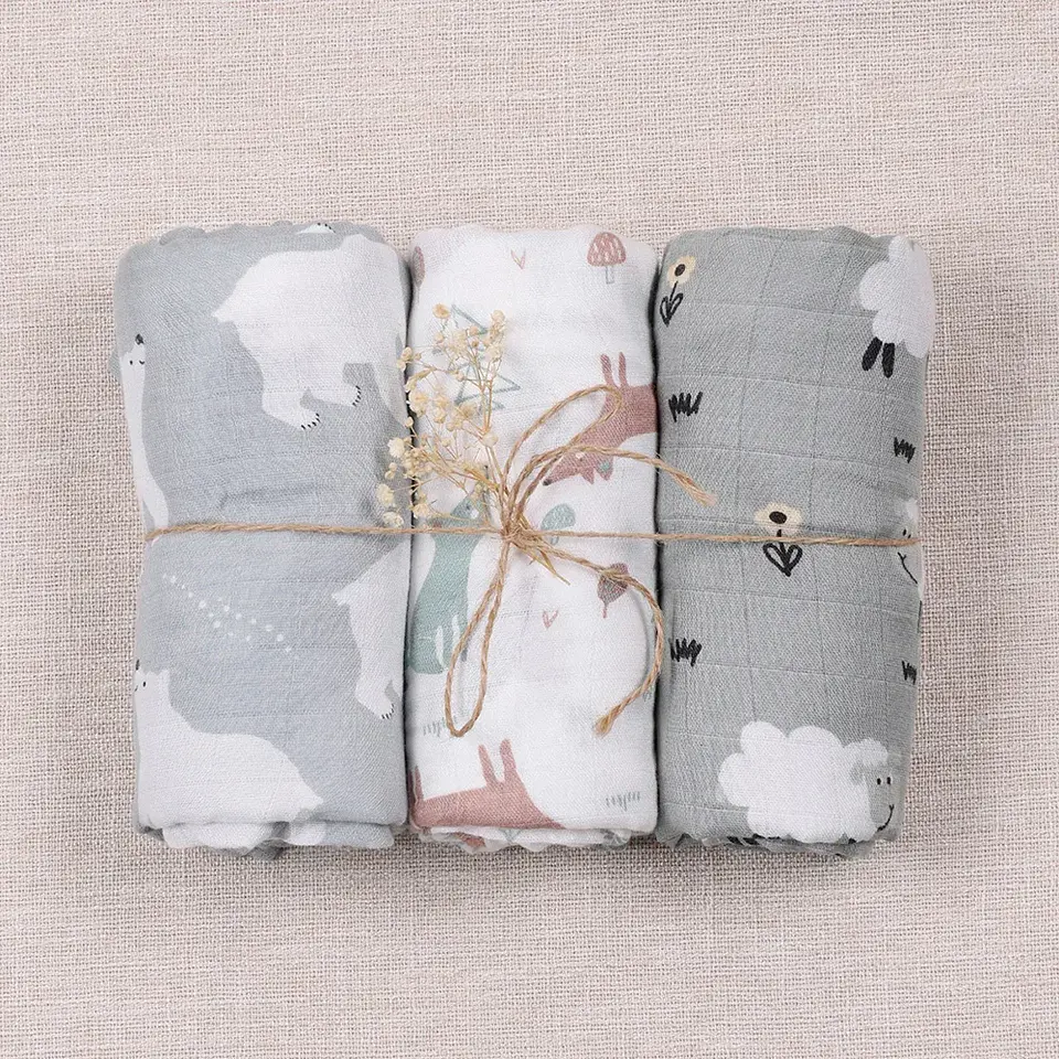 Bamboo Cotton Muslin Swaddle Blanket Set – 3 Pieces 14