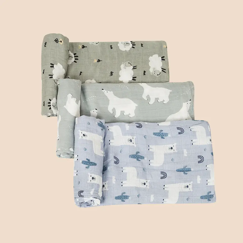Bamboo Cotton Muslin Swaddle Blanket Set – 3 Pieces 15