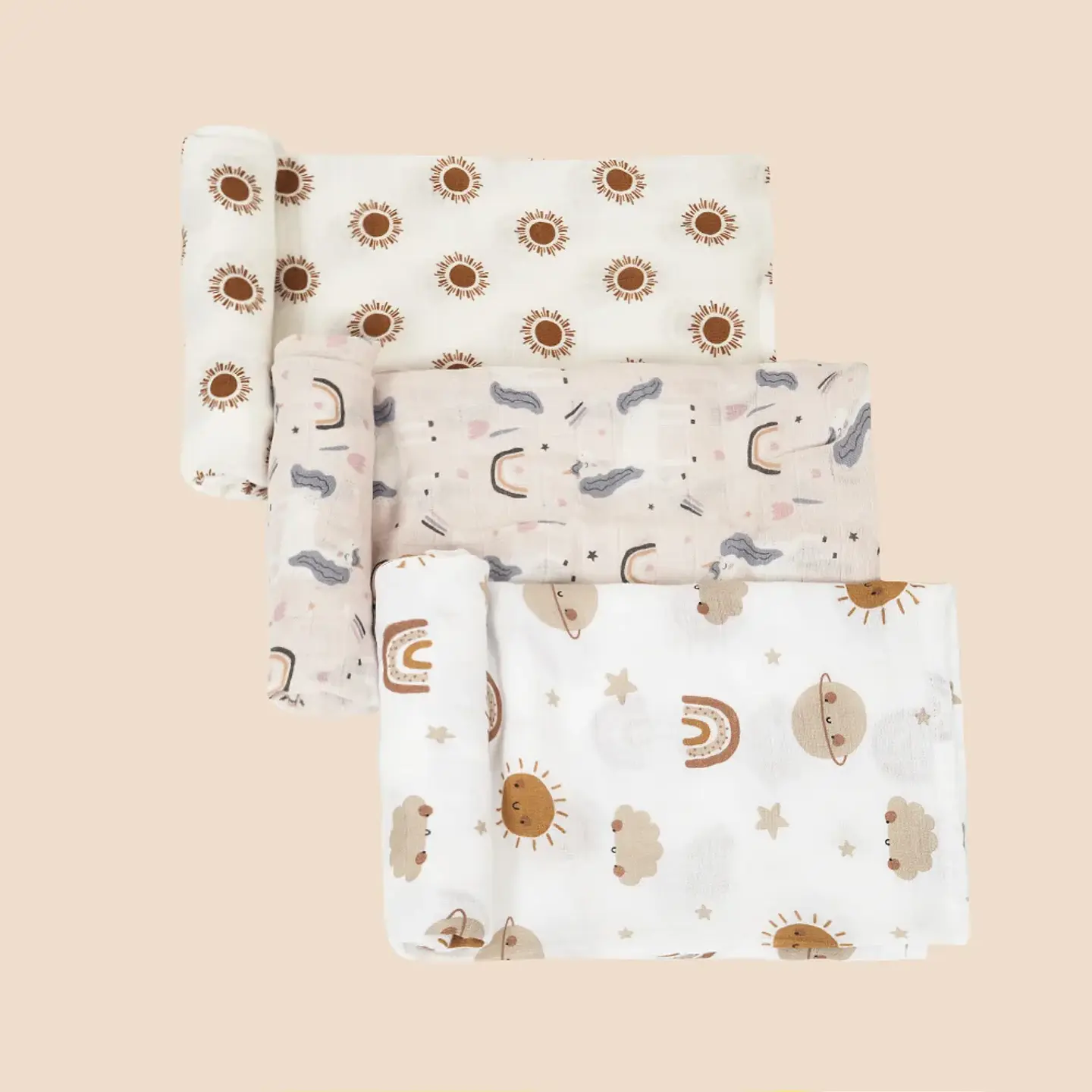 Bamboo Cotton Muslin Swaddle Blanket Set – 3 Pieces 17