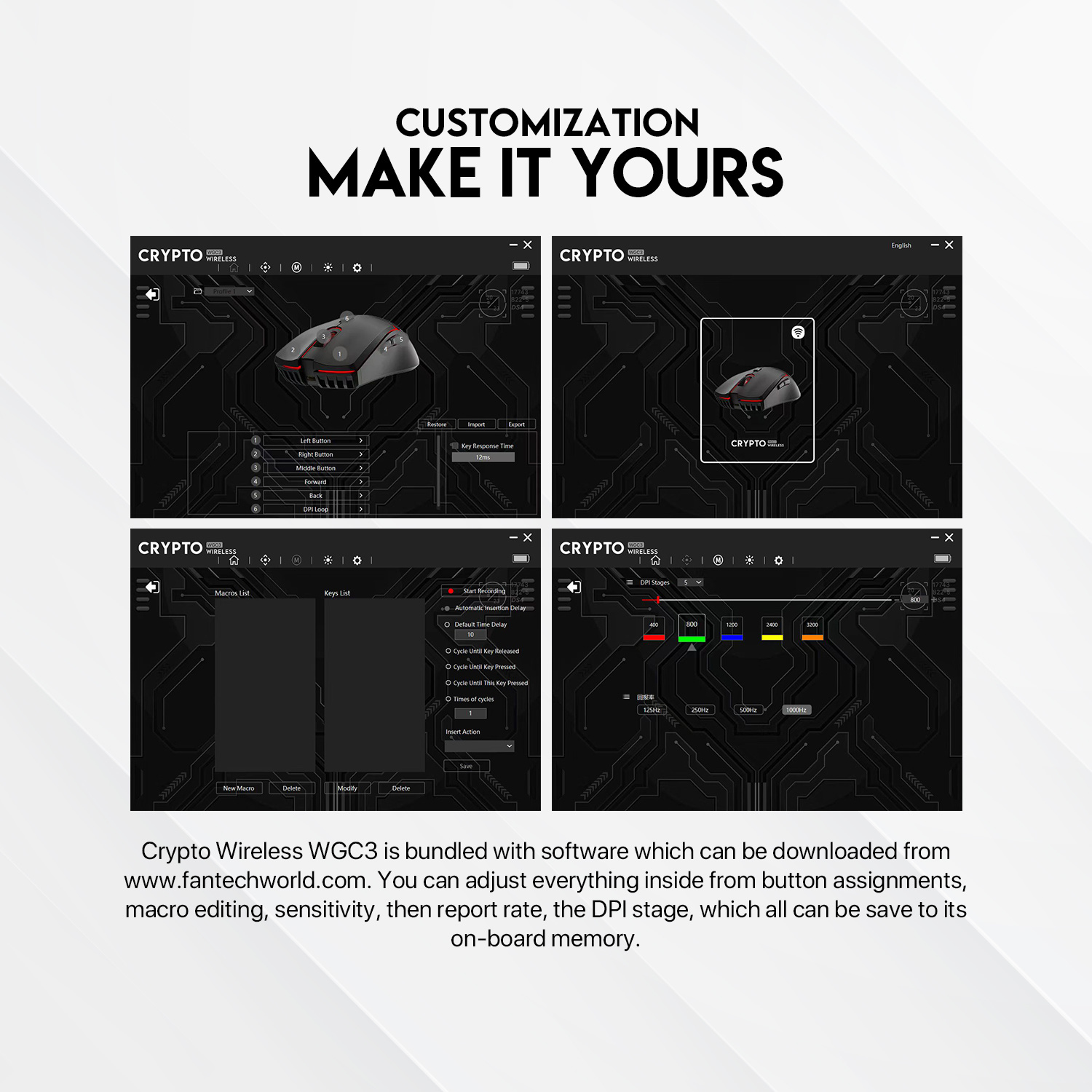 WGC3 CRYPTO Black Gaming Mouse Inalámbrico 10.000 DPI 10