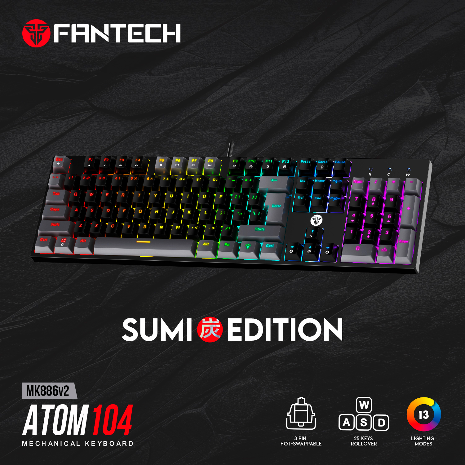 ATOM104 RGB USA MK886V2 Black Teclado Mecánico 100% 6