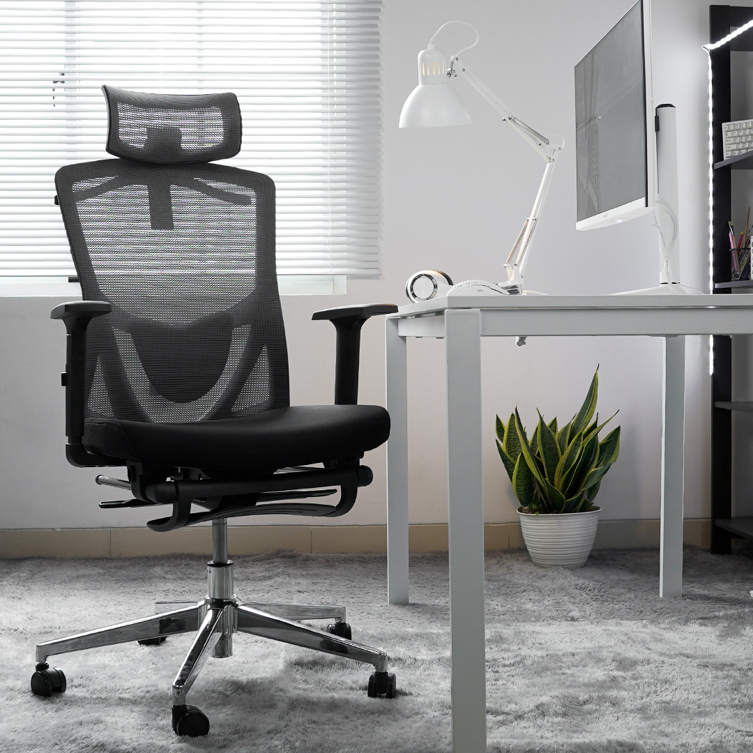 OCA259s Black Silla ergonómica Oficina de Malla con Reposapiés 27