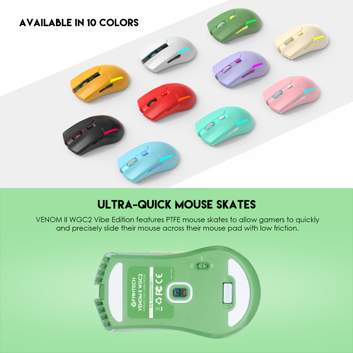 WGC2 VENOM II Vibe Edition Green Mouse Inalámbrico 4.000 DPI 14