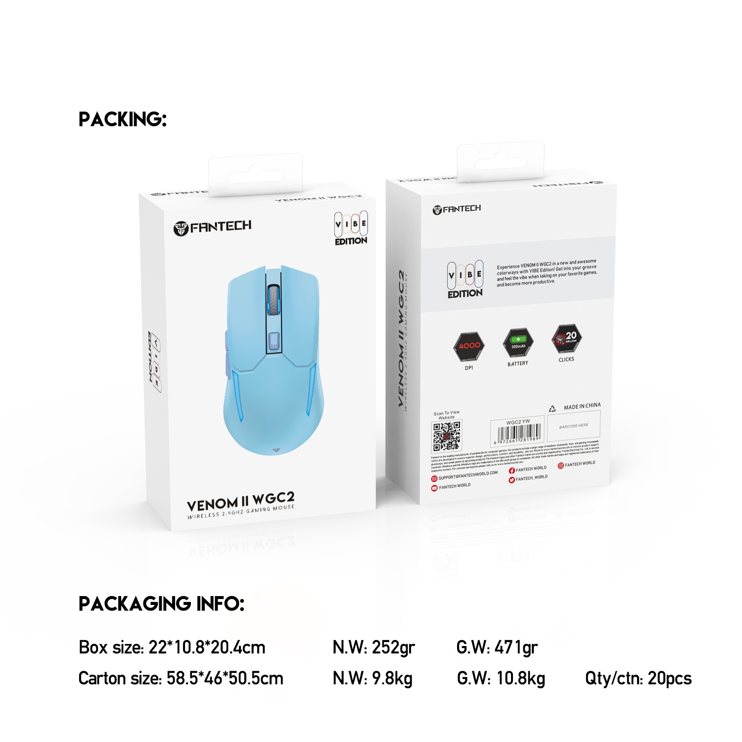 WGC2 VENOM II Vibe Edition Blue Mouse Inalámbrico 4.000 DPI 18