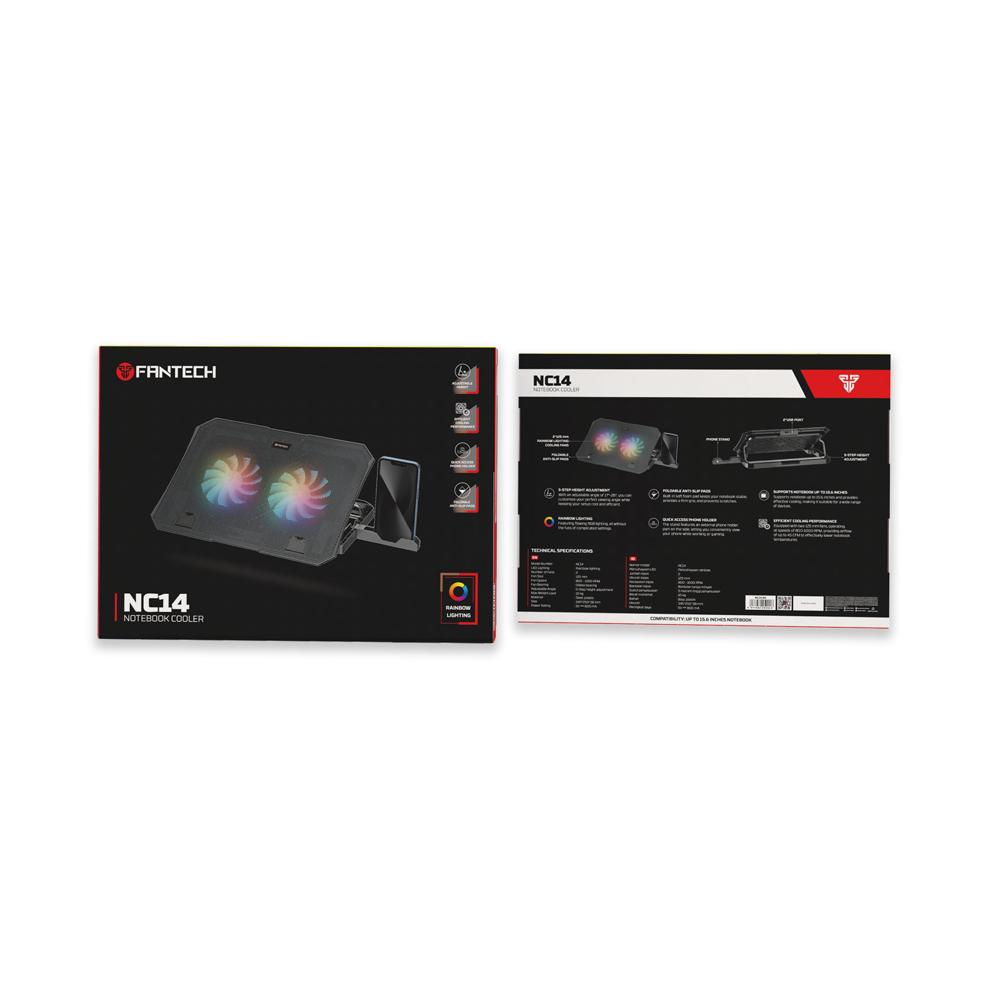 NC14 Black Base de Notebook con Ventilación RGB y Soporte de Teléfono 10