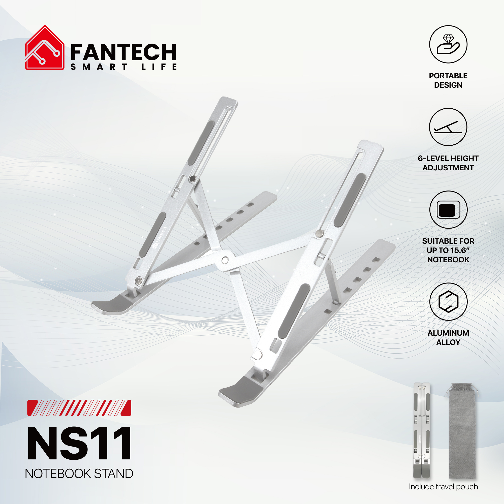 NS11 Silver Soporte de Notebook con Elevación 13