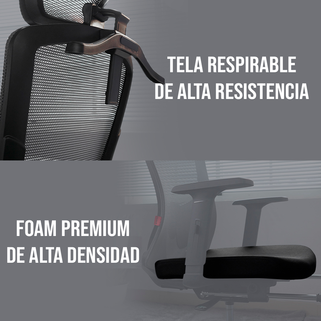 OCA259s Grey Silla ergonómica Oficina de Malla con Reposapiés 13
