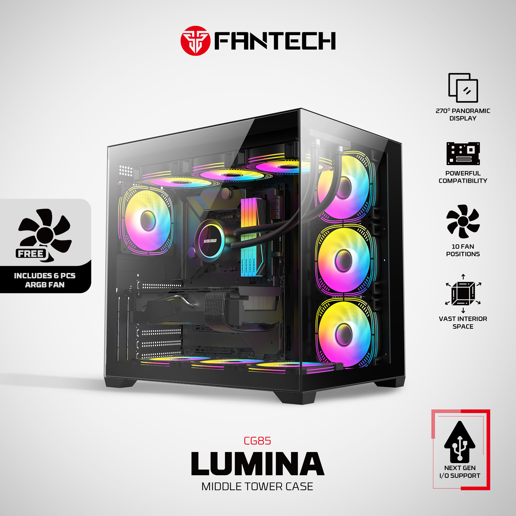 CG85 LUMINA Black Gabinete Pecera con 6 Ventiladores aRGB 17