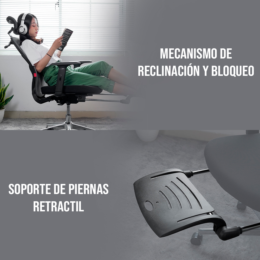 OCA259s Grey Silla ergonómica Oficina de Malla con Reposapiés 17