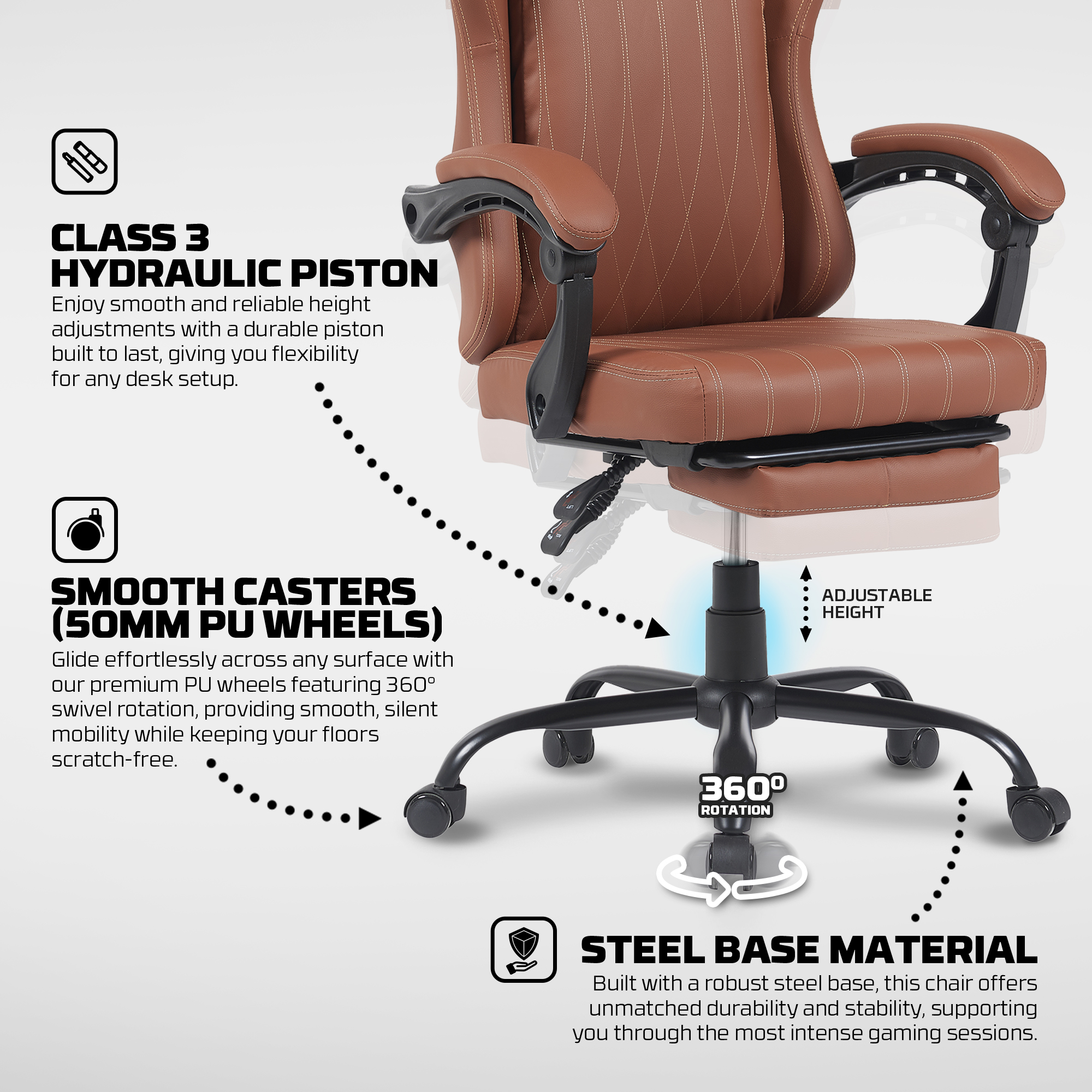 GC193 BROWN Silla Gamer Ergonómica de Ecocuero con Reposapiés 13