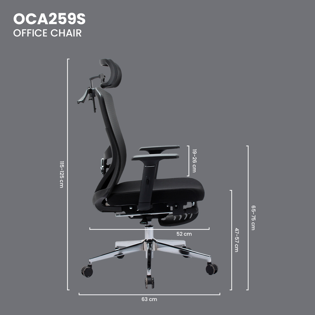 OCA259s Grey Silla ergonómica Oficina de Malla con Reposapiés 19