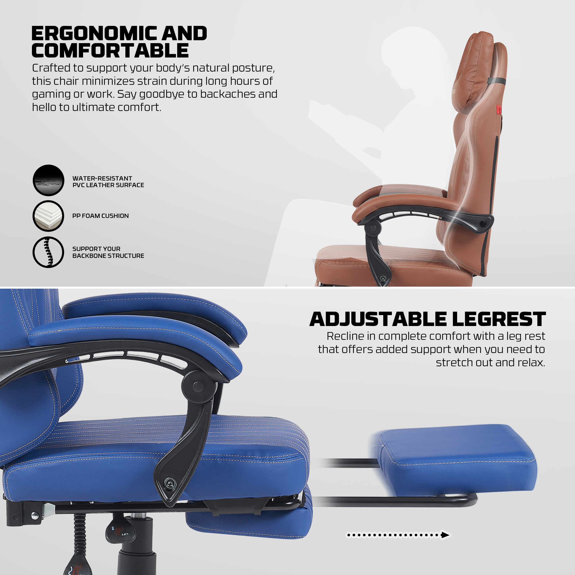 GC193 BLUE Silla Gamer Ergonómica de Ecocuero con Reposapiés 11