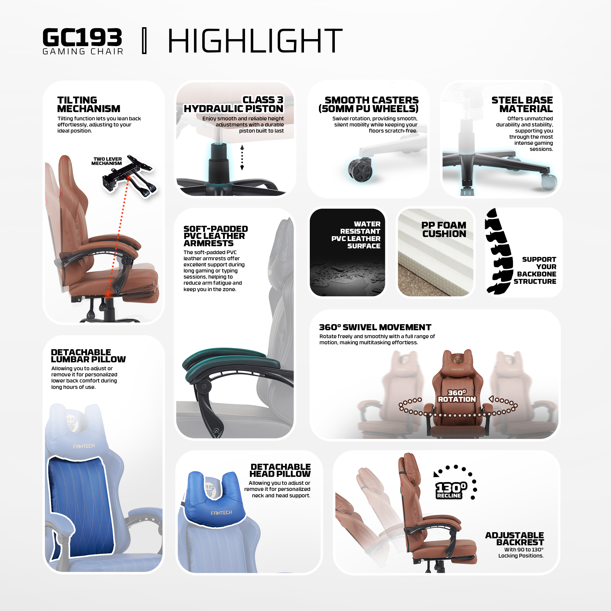 GC193 BLUE Silla Gamer Ergonómica de Ecocuero con Reposapiés 12