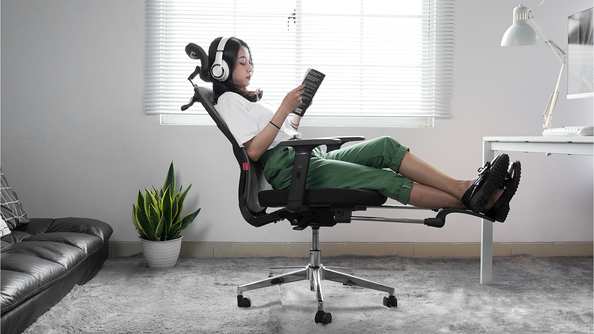OCA259s Grey Silla ergonómica Oficina de Malla con Reposapiés 22