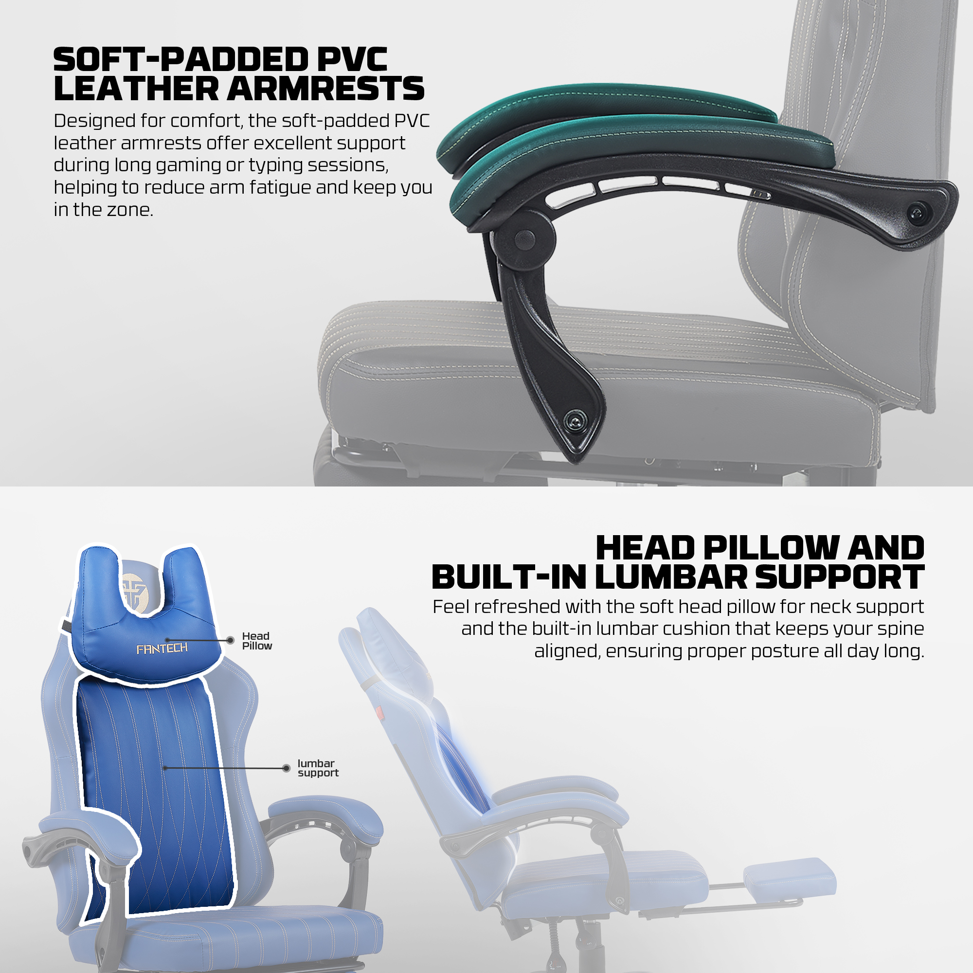 GC193 BLUE Silla Gamer Ergonómica de Ecocuero con Reposapiés 15