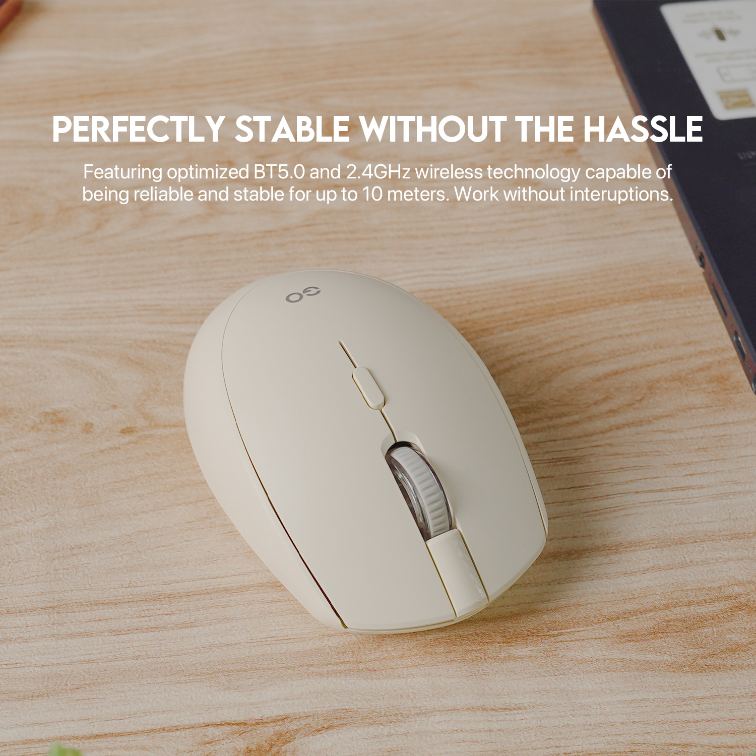 W193 GO Beige Mouse inalámbrico Bluetooth 5.0 y Receptor USB 1.600 DPI 10