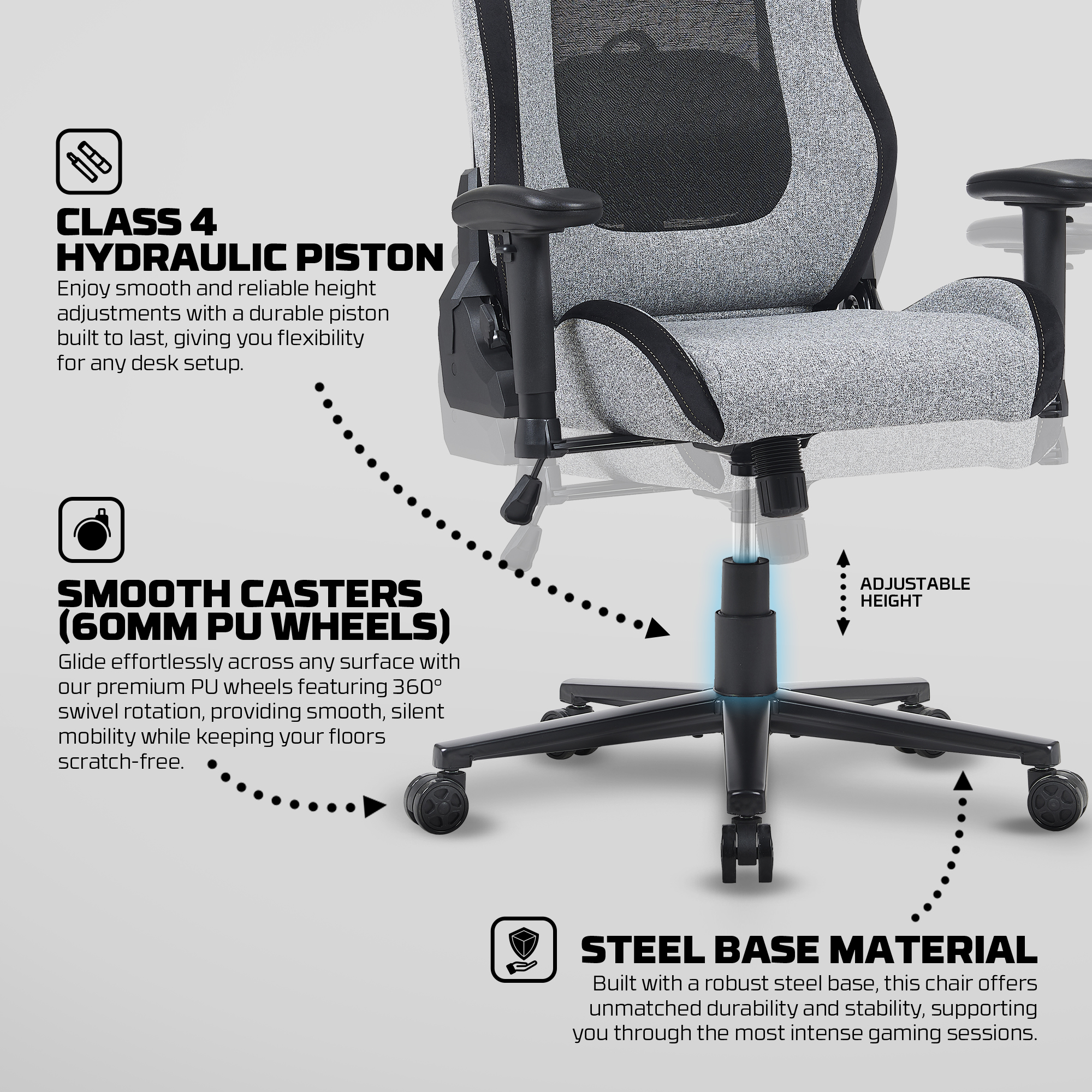GC195 Grey Silla Ergonómica de Tela Respirable 14