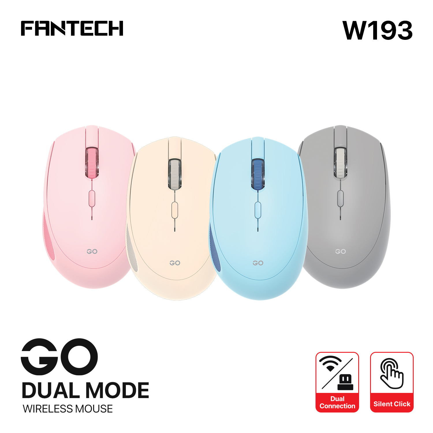 W193 GO Beige Mouse inalámbrico Bluetooth 5.0 y Receptor USB 1.600 DPI 12