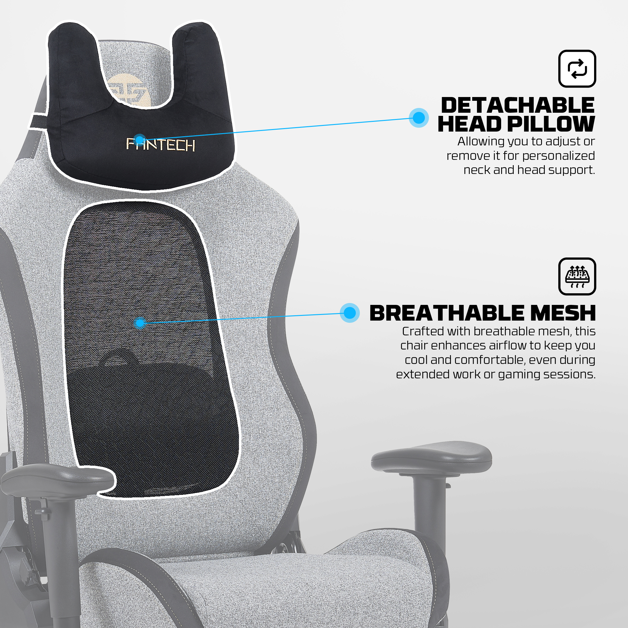 GC195 Grey Silla Ergonómica de Tela Respirable 15