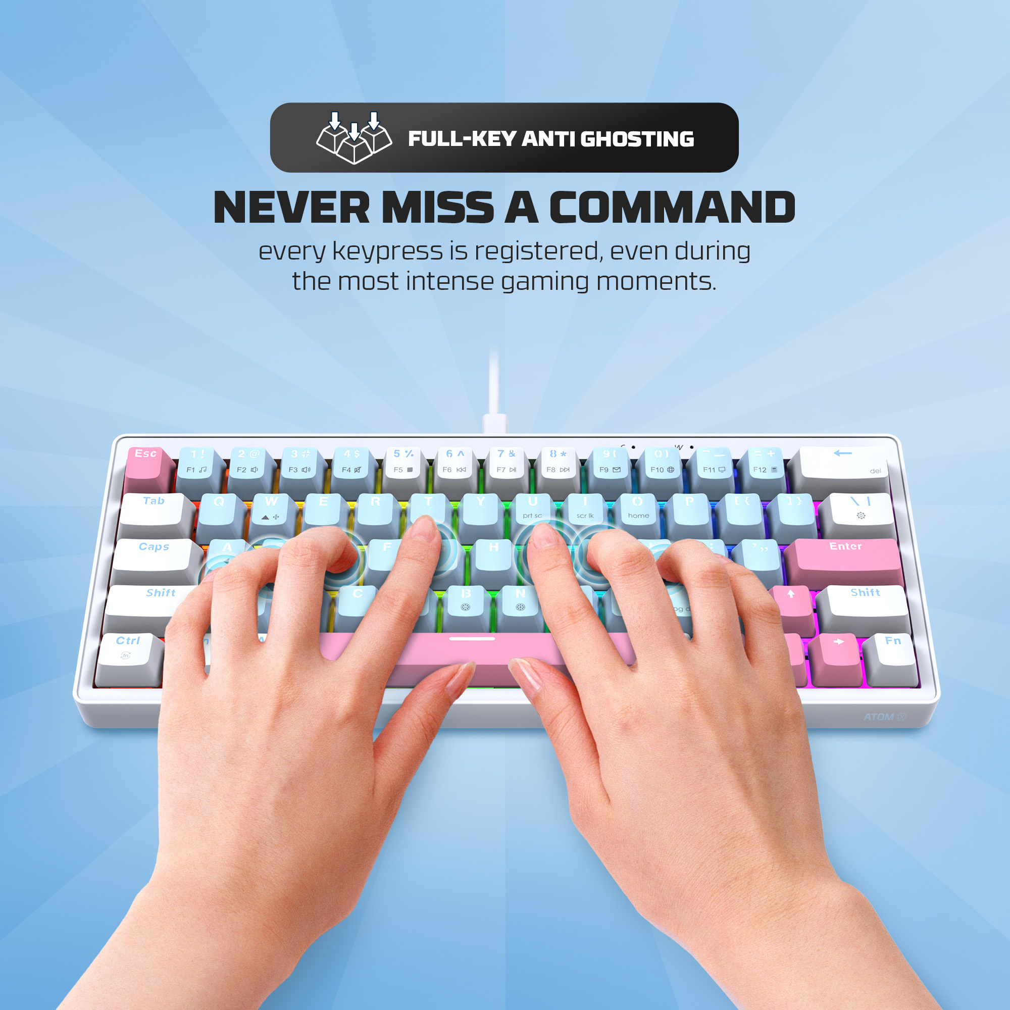 MK611 ATOM X63 Ame Blue Teclado Mecánico 60% RGB Hot-Swappable Layout USA 14