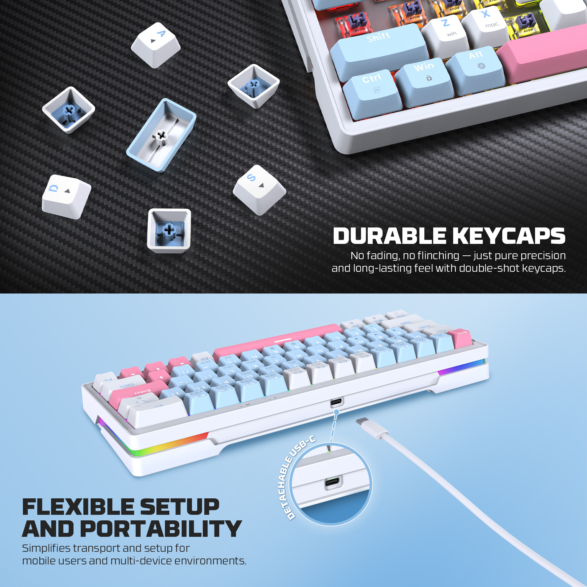 MK611 ATOM X63 Ame Blue Teclado Mecánico 60% RGB Hot-Swappable Layout USA 16