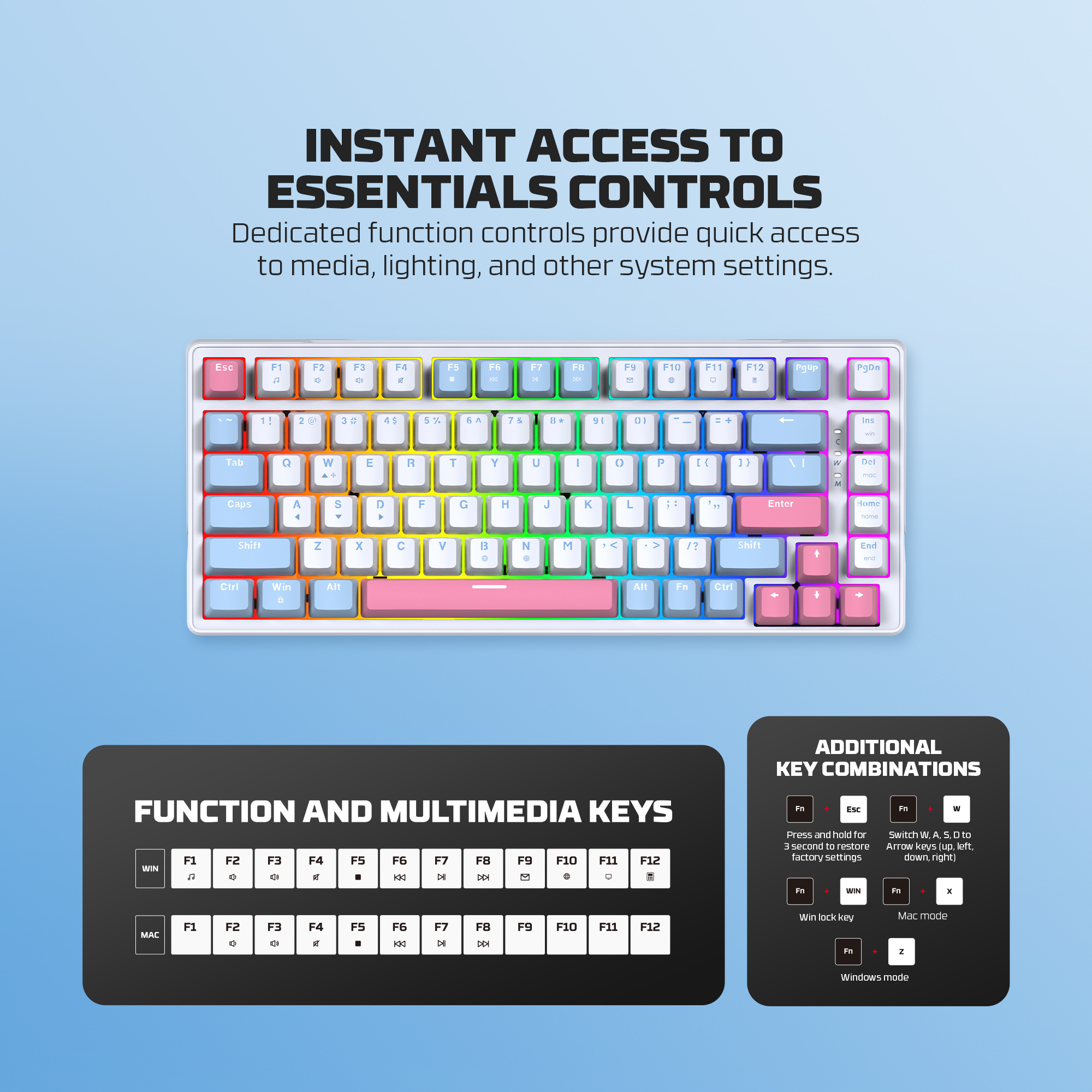 MK612 ATOM X83 Ame Blue Teclado Mecánico 75% RGB Hot-Swappable Layout USA 15