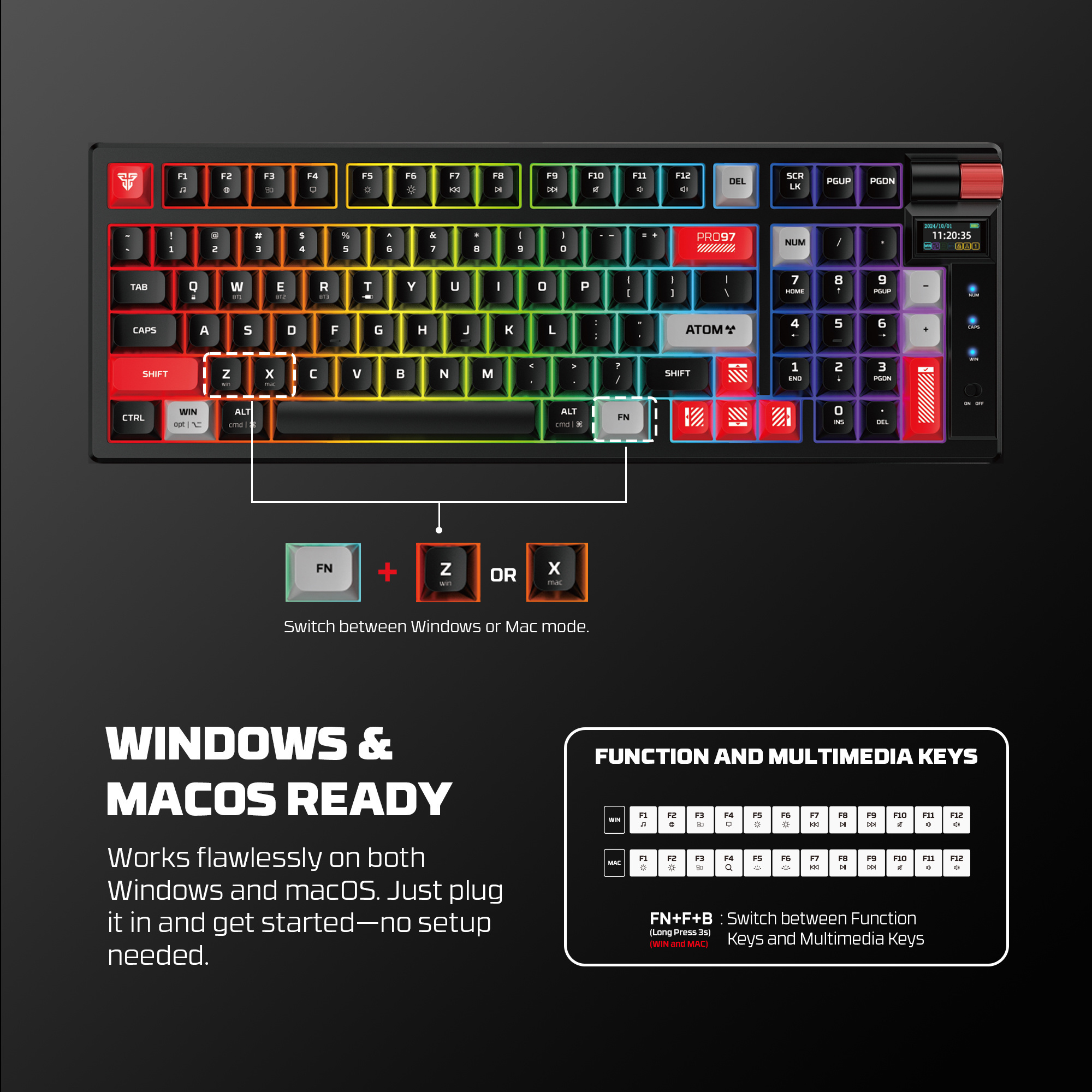 MK918 ATOM PRO97 White Teclado Mecánico Inalámbrico con Pantalla 96% Hot-Swappable Layout USA 9