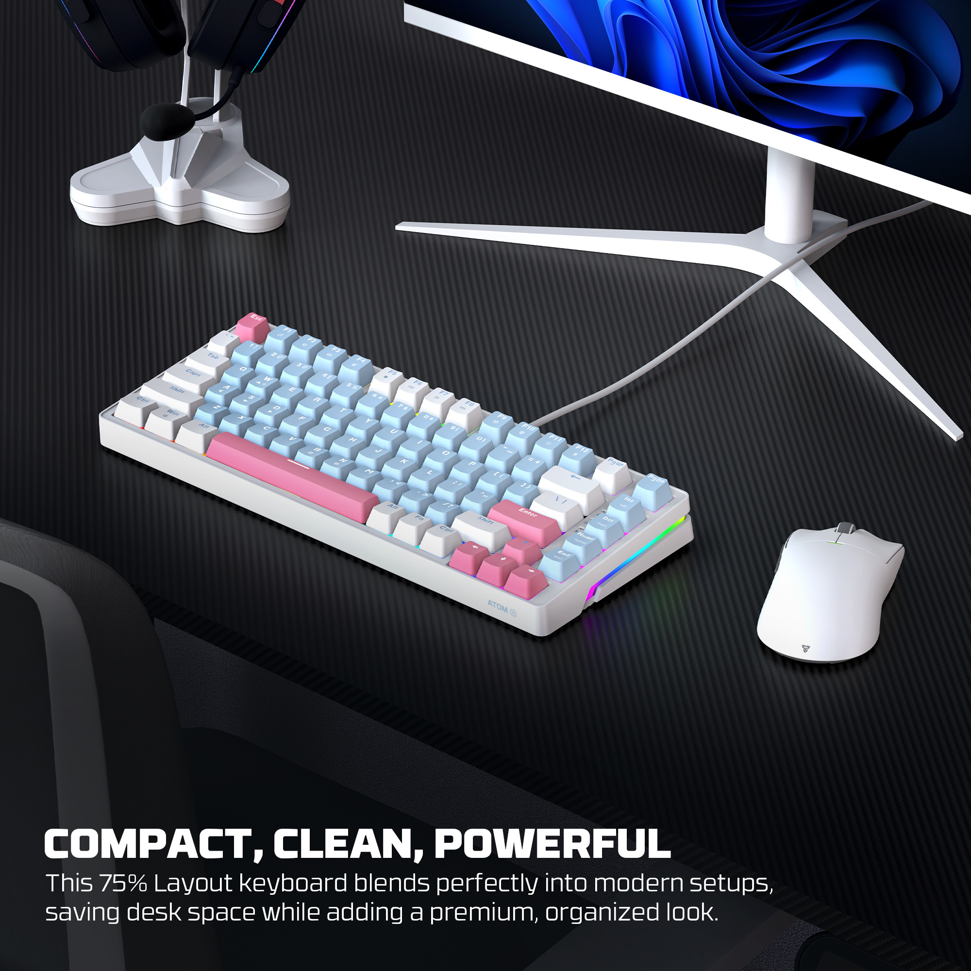 MK612 ATOM X83 Ame Blue Teclado Mecánico 75% RGB Hot-Swappable Layout USA 19