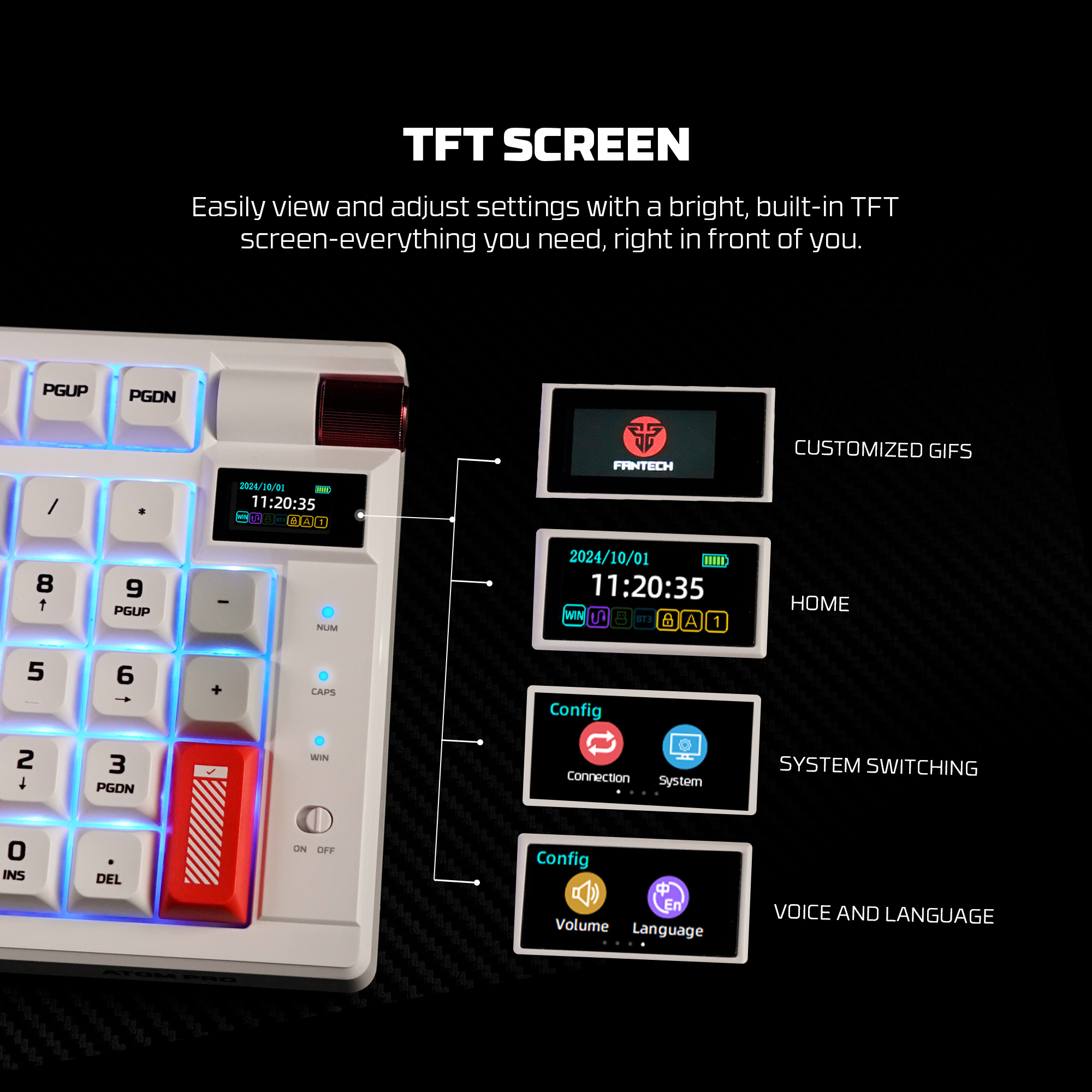 MK918 ATOM PRO97 White Teclado Mecánico Inalámbrico con Pantalla 96% Hot-Swappable Layout USA 11