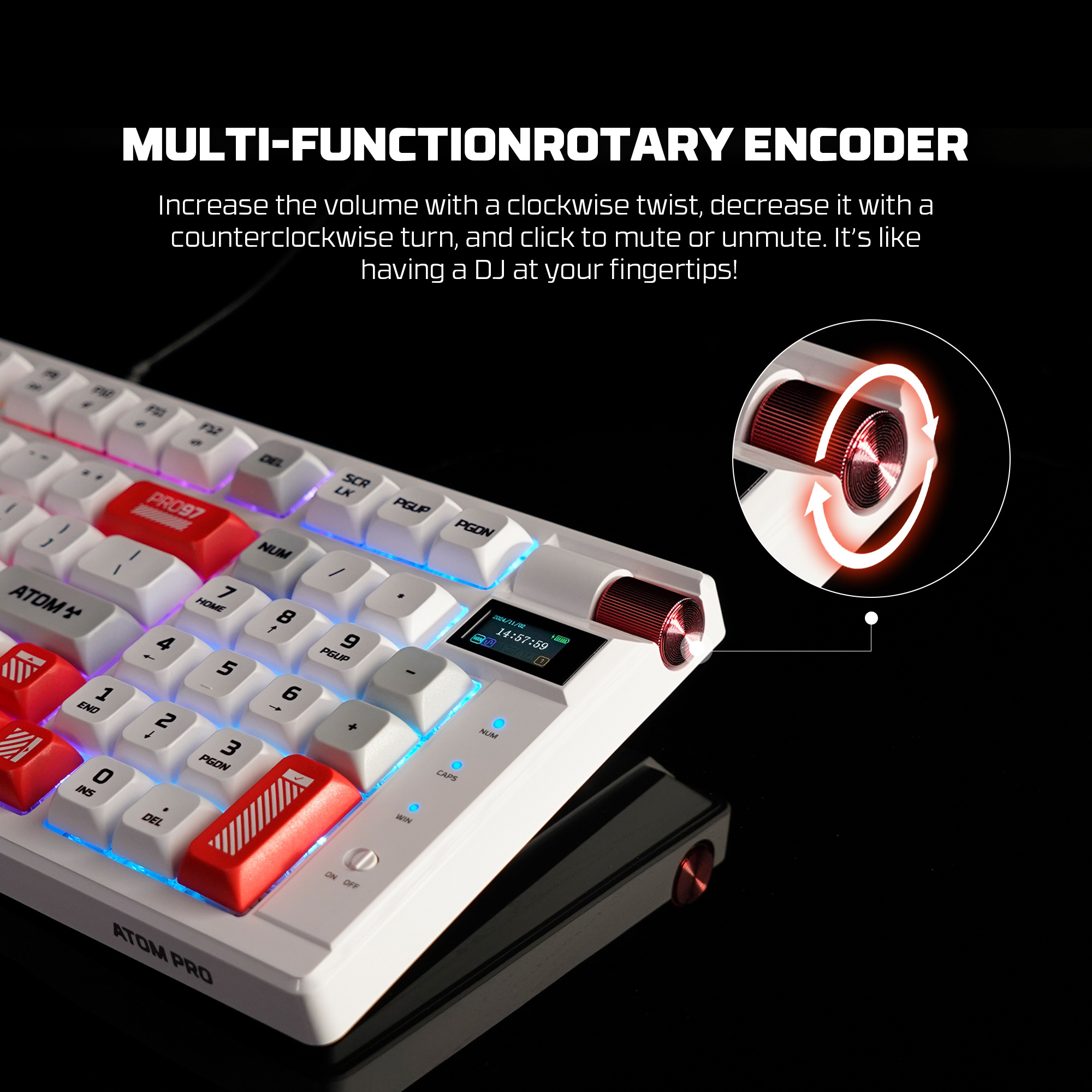 MK918 ATOM PRO97 White Teclado Mecánico Inalámbrico con Pantalla 96% Hot-Swappable Layout USA 14