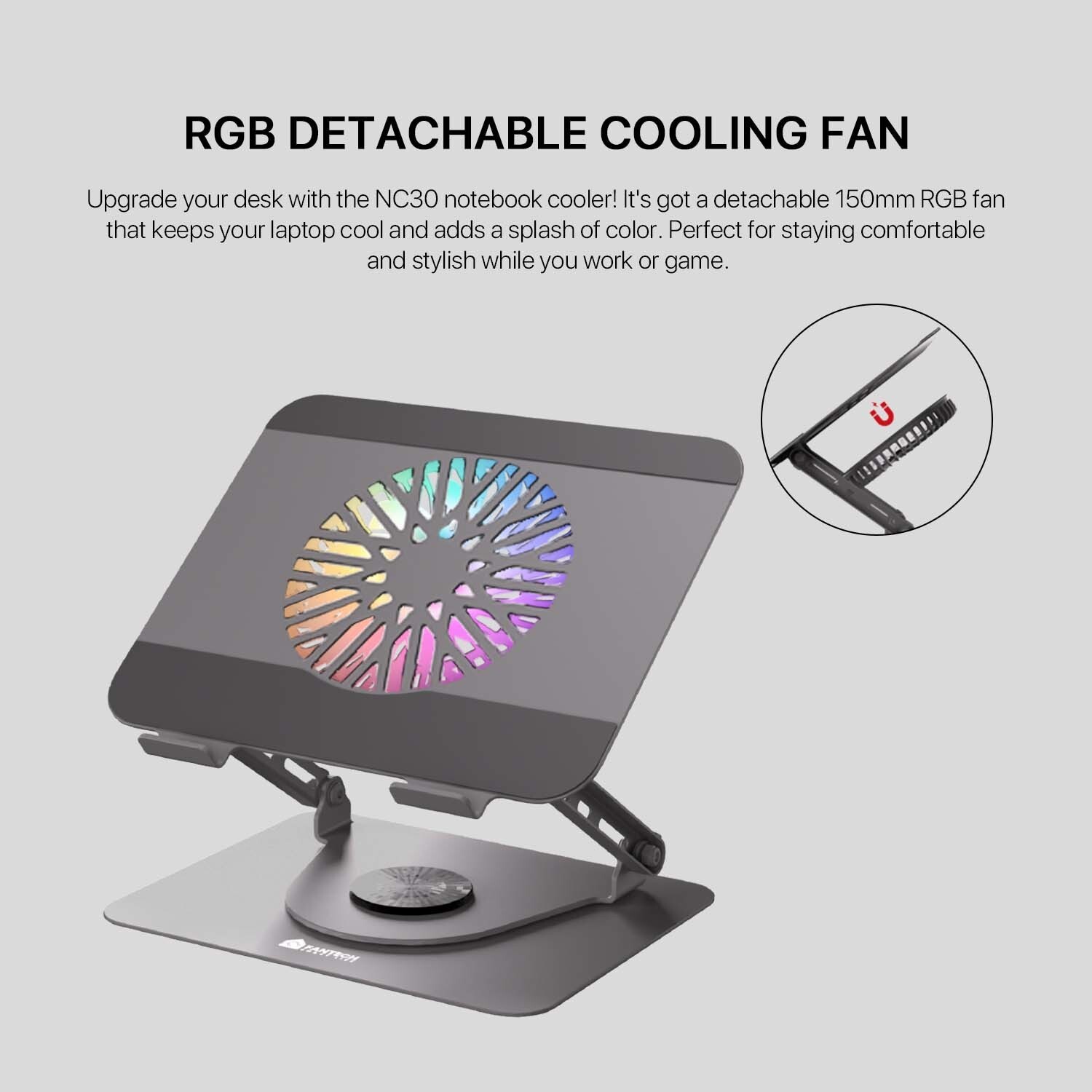 NC30 Grey Base de Notebook con Elevación y Ventilación RGB Notebook Stand 9