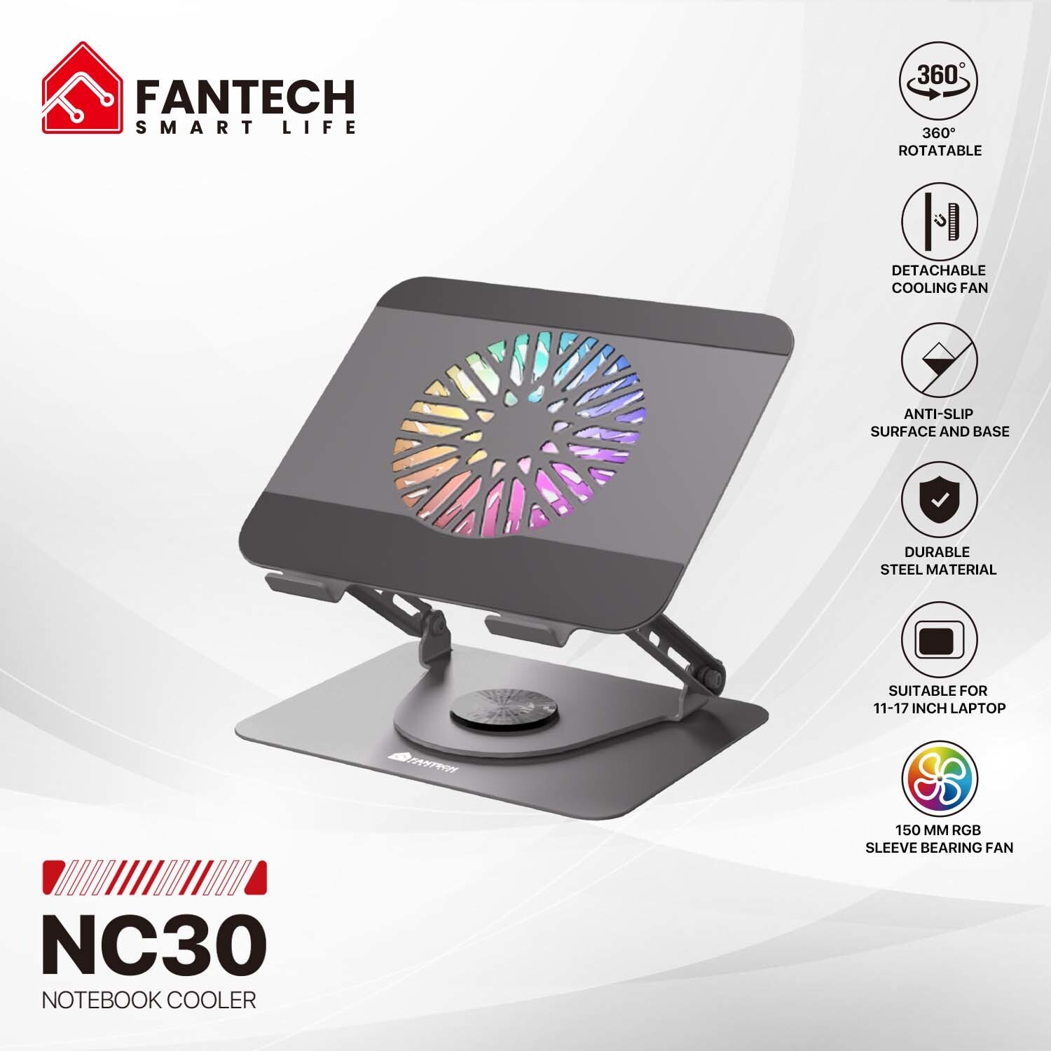 NC30 Grey Base de Notebook con Elevación y Ventilación RGB Notebook Stand 11