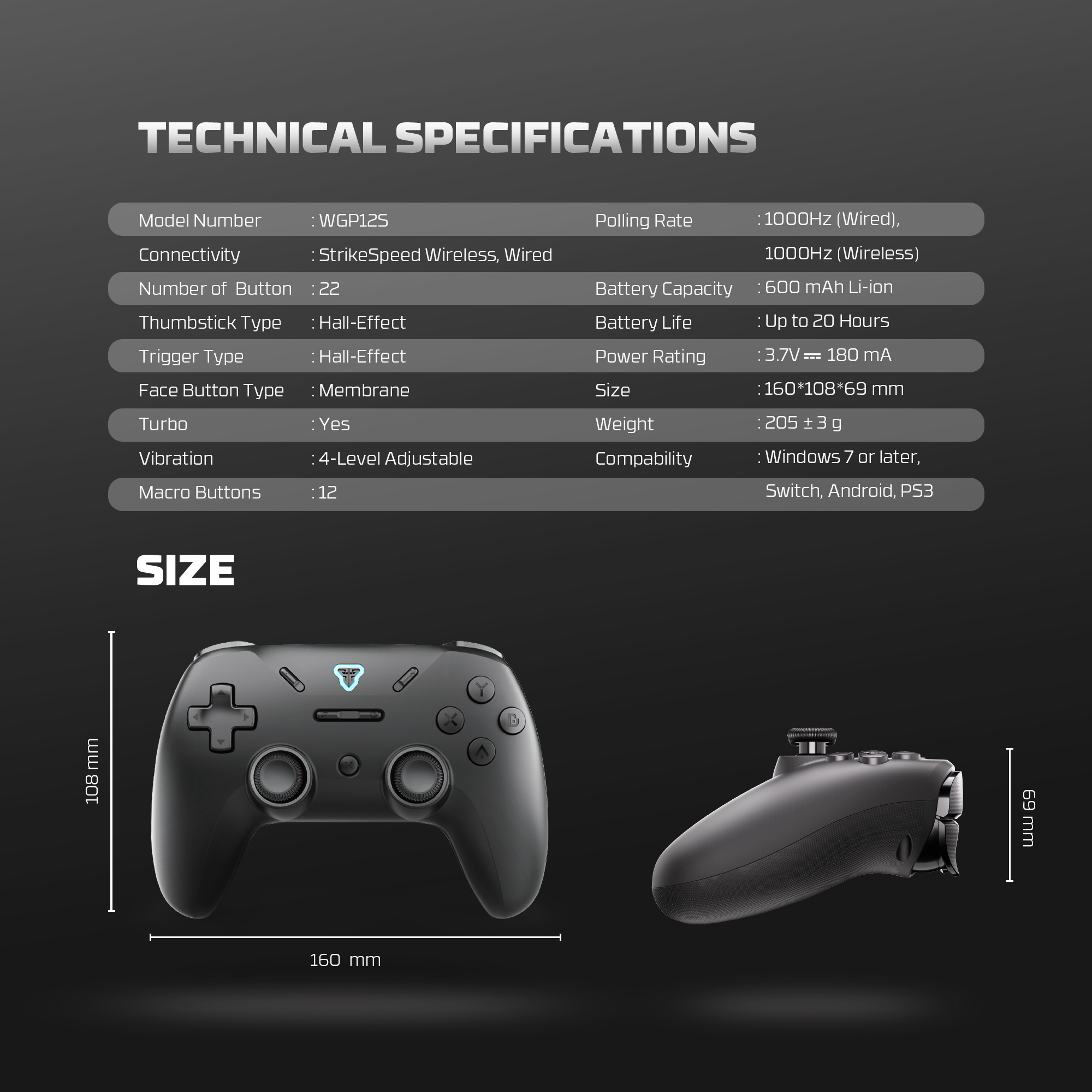 WGP12s REVOLVER III Grey Control Inalámbrico Multiplataforma Smartphone Switch PS3 15