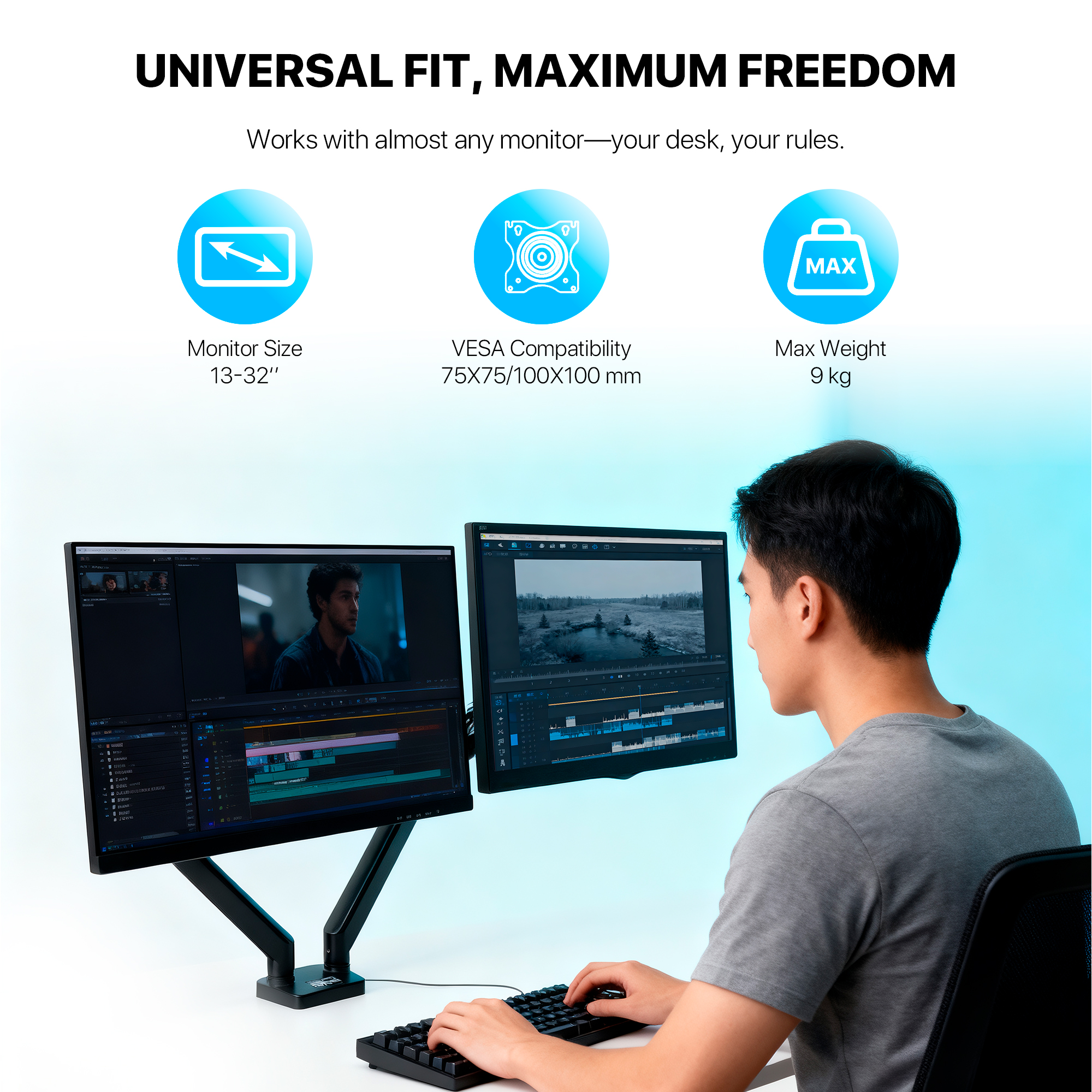 MBD1 PROMOUNT Black Soporte Monitor Double Arm WorkStation 14