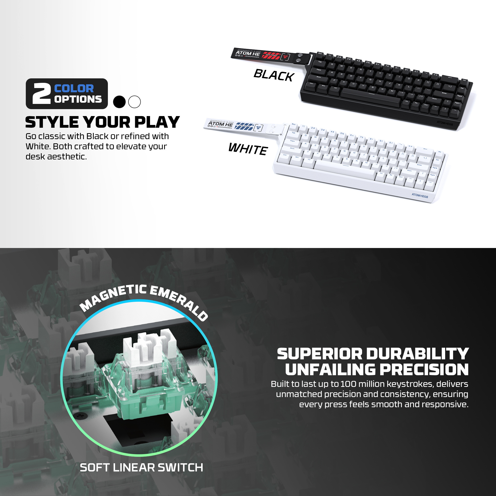 MK811 ATOM HE68 White Teclado Magnético 60% 8.000 Hz Layout USA 8