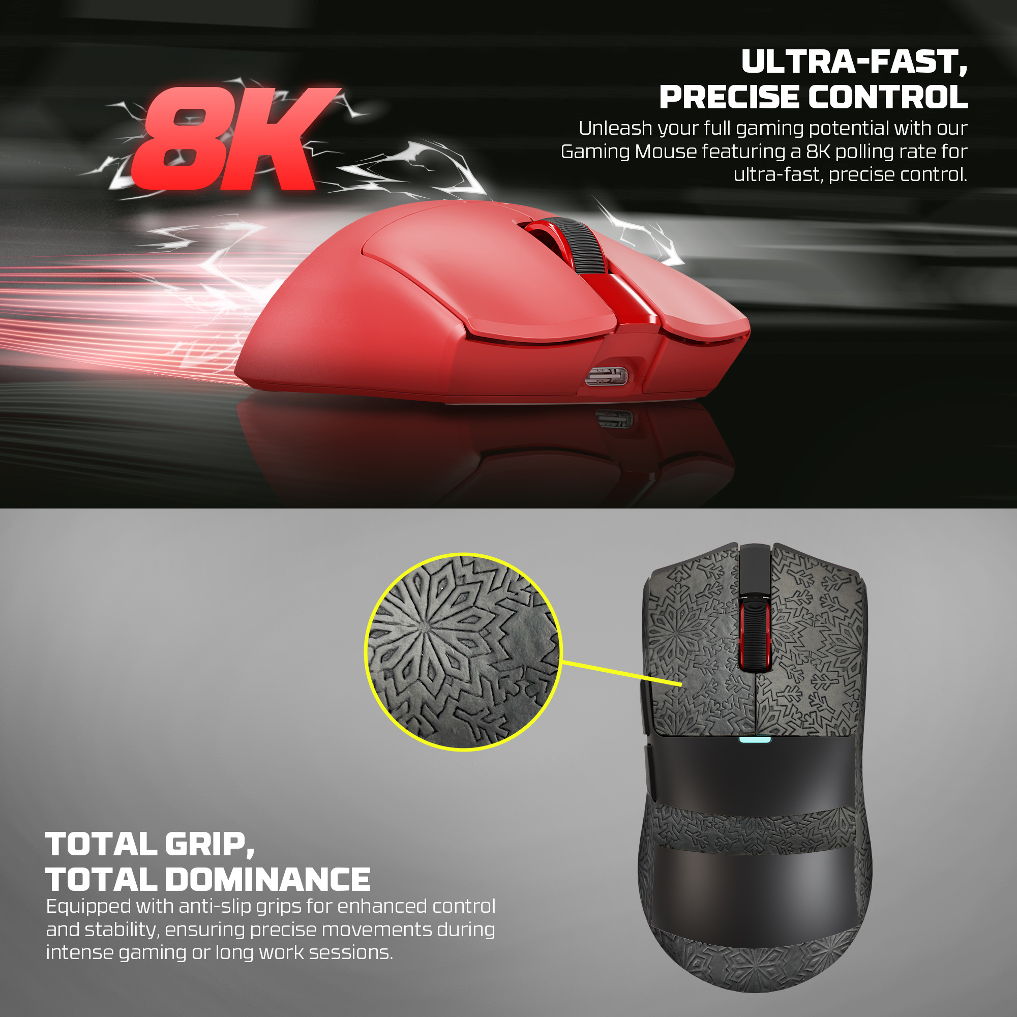 WG13P TANTO PRO Red Ultimate Gaming Mouse Inalámbrico 42.000 DPI y 8.000 Hz 12
