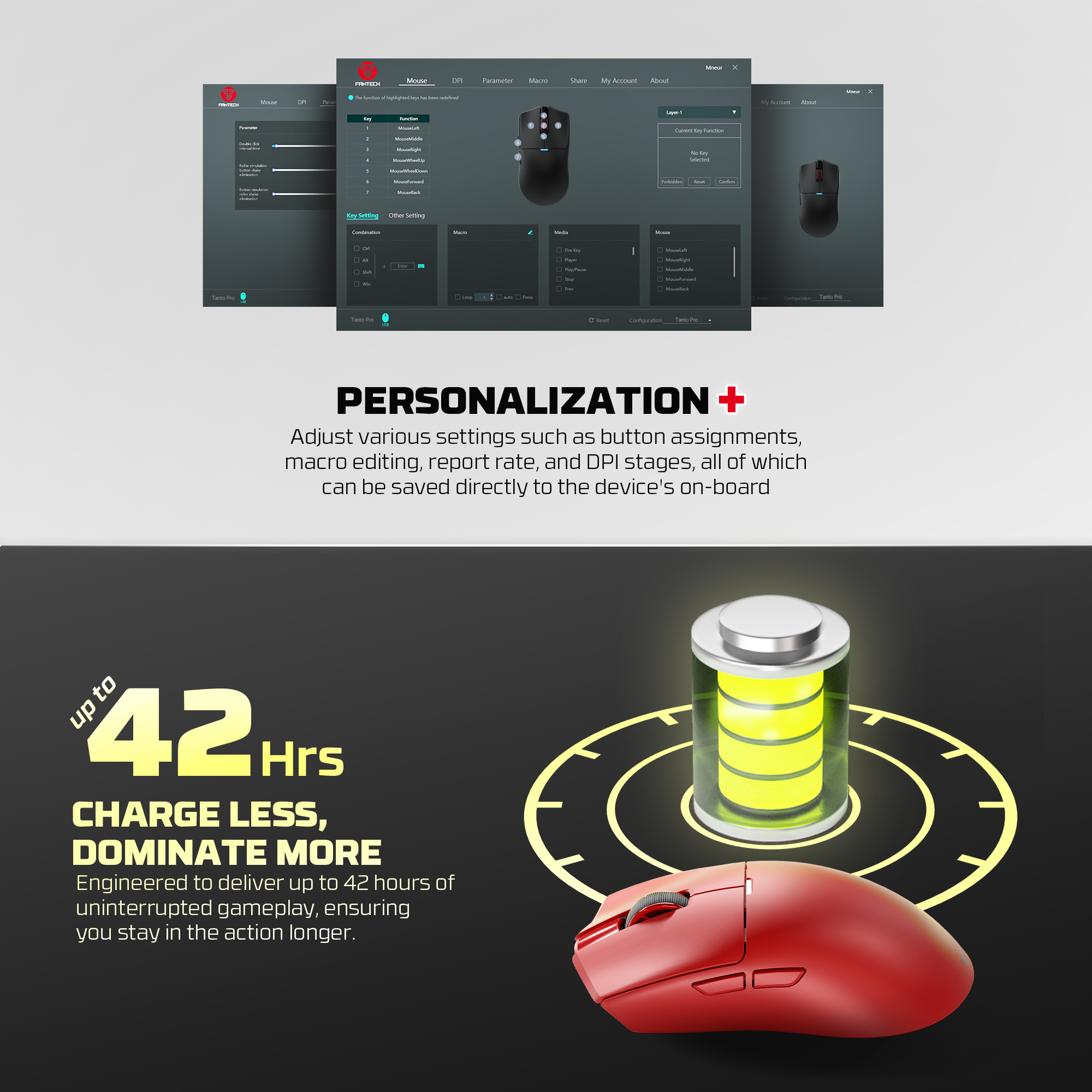 WG13P TANTO PRO Red Ultimate Gaming Mouse Inalámbrico 42.000 DPI y 8.000 Hz 16