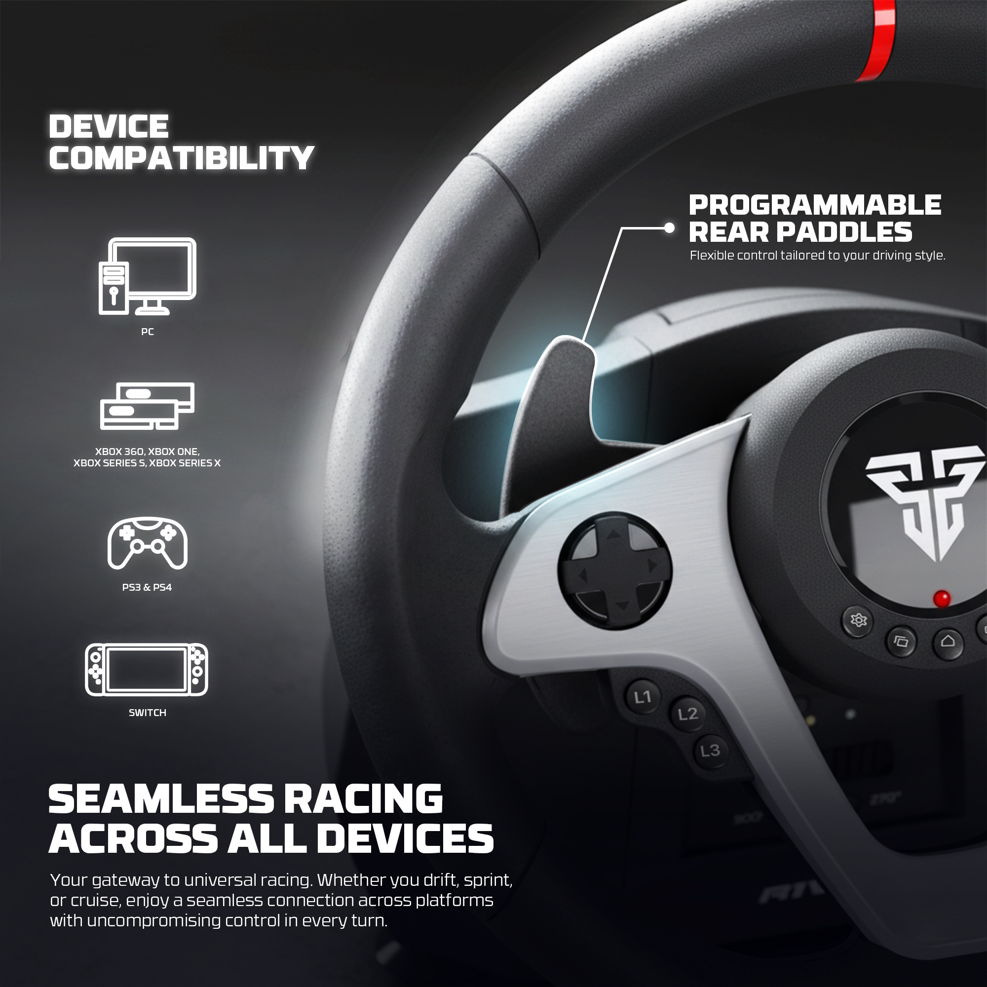R1V2 Volante + Shifter + Pedalera Multiplataforma Xbox PS Switch PC 19
