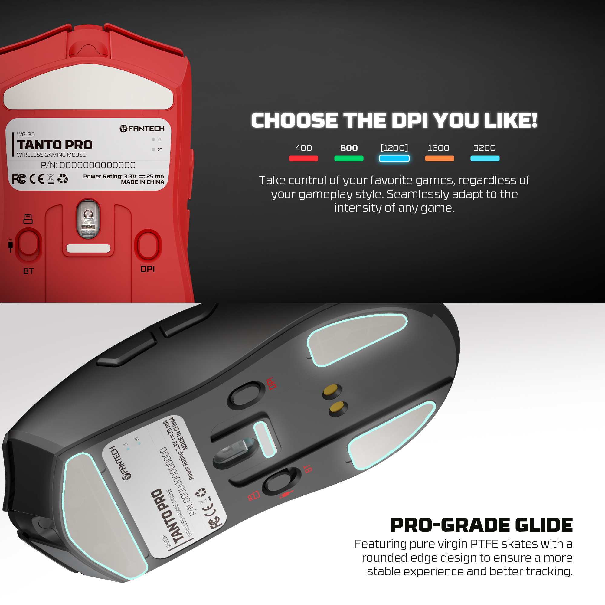 WG13P TANTO PRO Red Ultimate Gaming Mouse Inalámbrico 42.000 DPI y 8.000 Hz 18