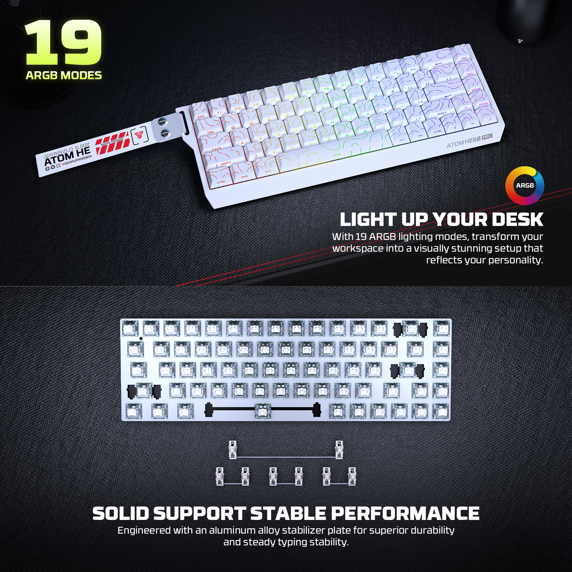 MK922 ATOM HE68 PRO Retro Teclado inalámbrico Magnético 60% 8.000 Hz Layout USA 14