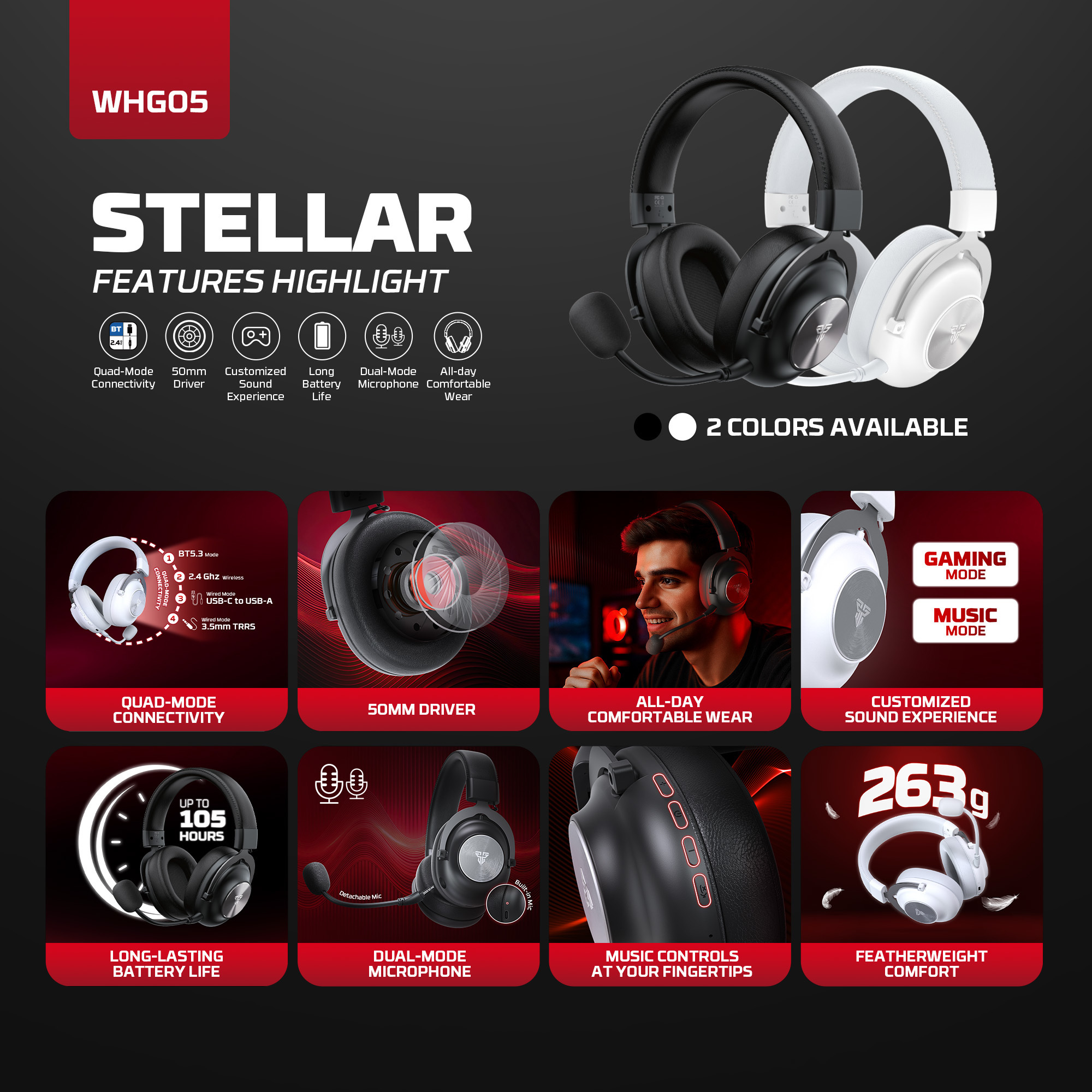 WHG05 STELLAR Black Audífonos Inalámbricos Multiplataforma 10