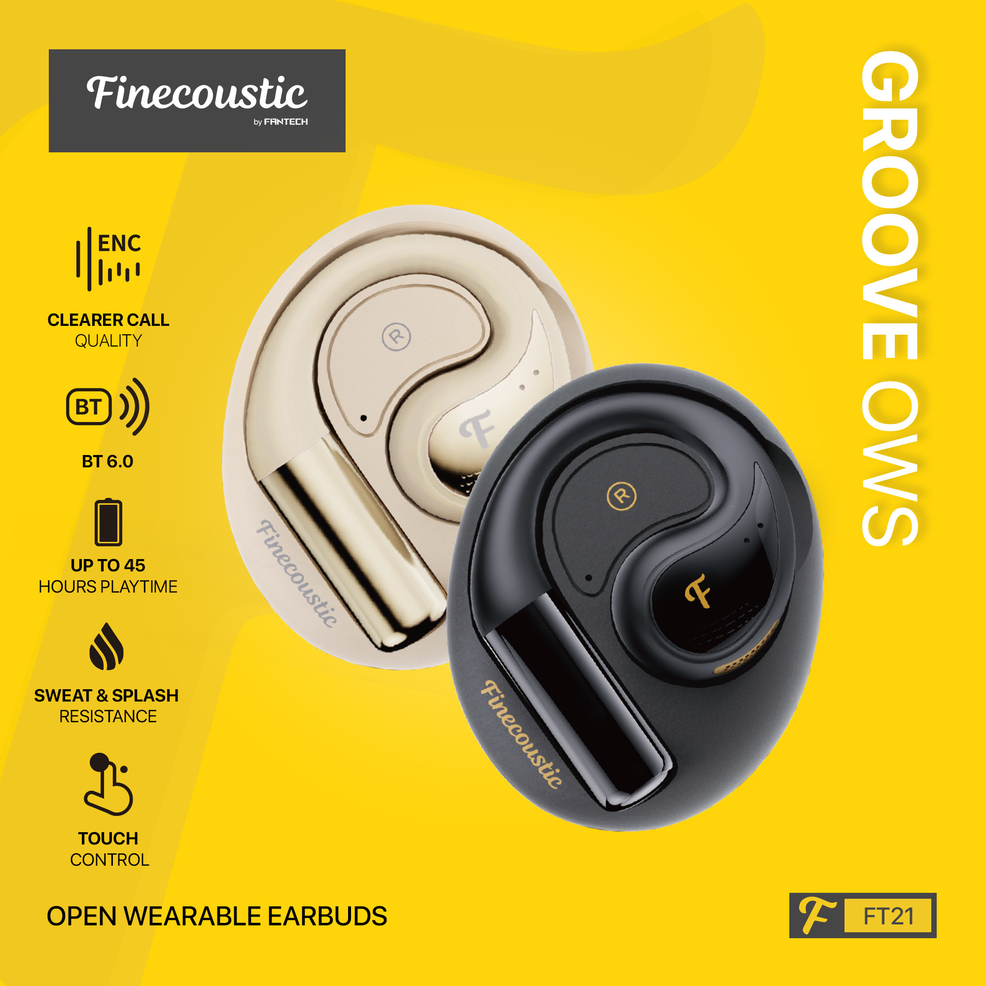 FT21 GROOVE OWS Black Audífonos Inalámbricos In Ear BT 6.0 Finecoustic 14