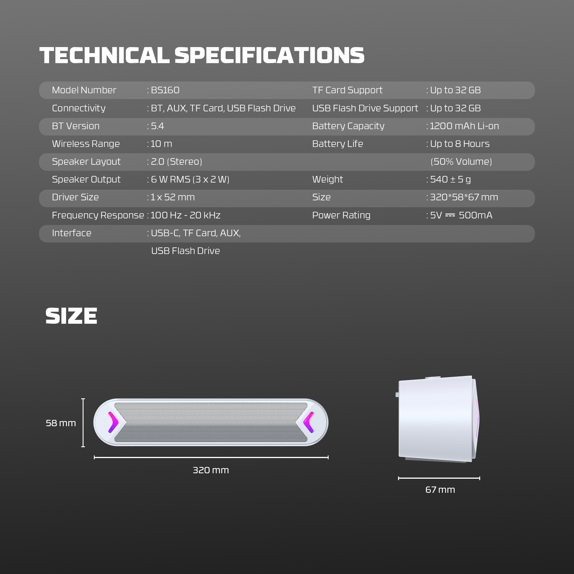 BS160 GROOVE BAR White Gaming Soundbar RGB 15