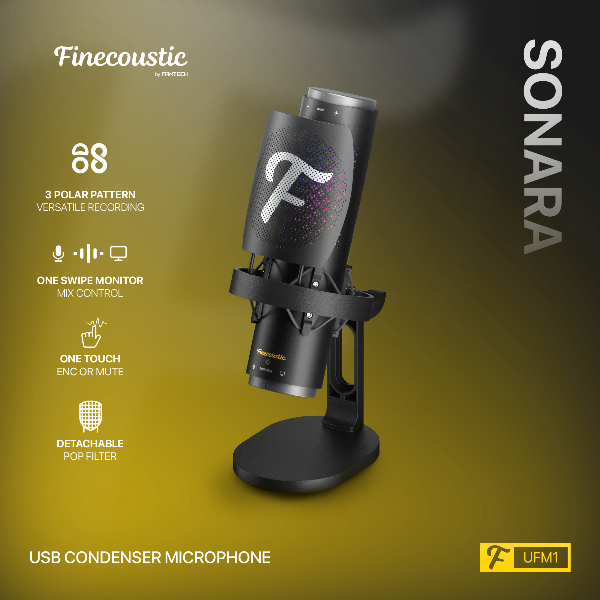 UFM1 SONARA Black Micrófono Tri-Polar Finecoustic 17